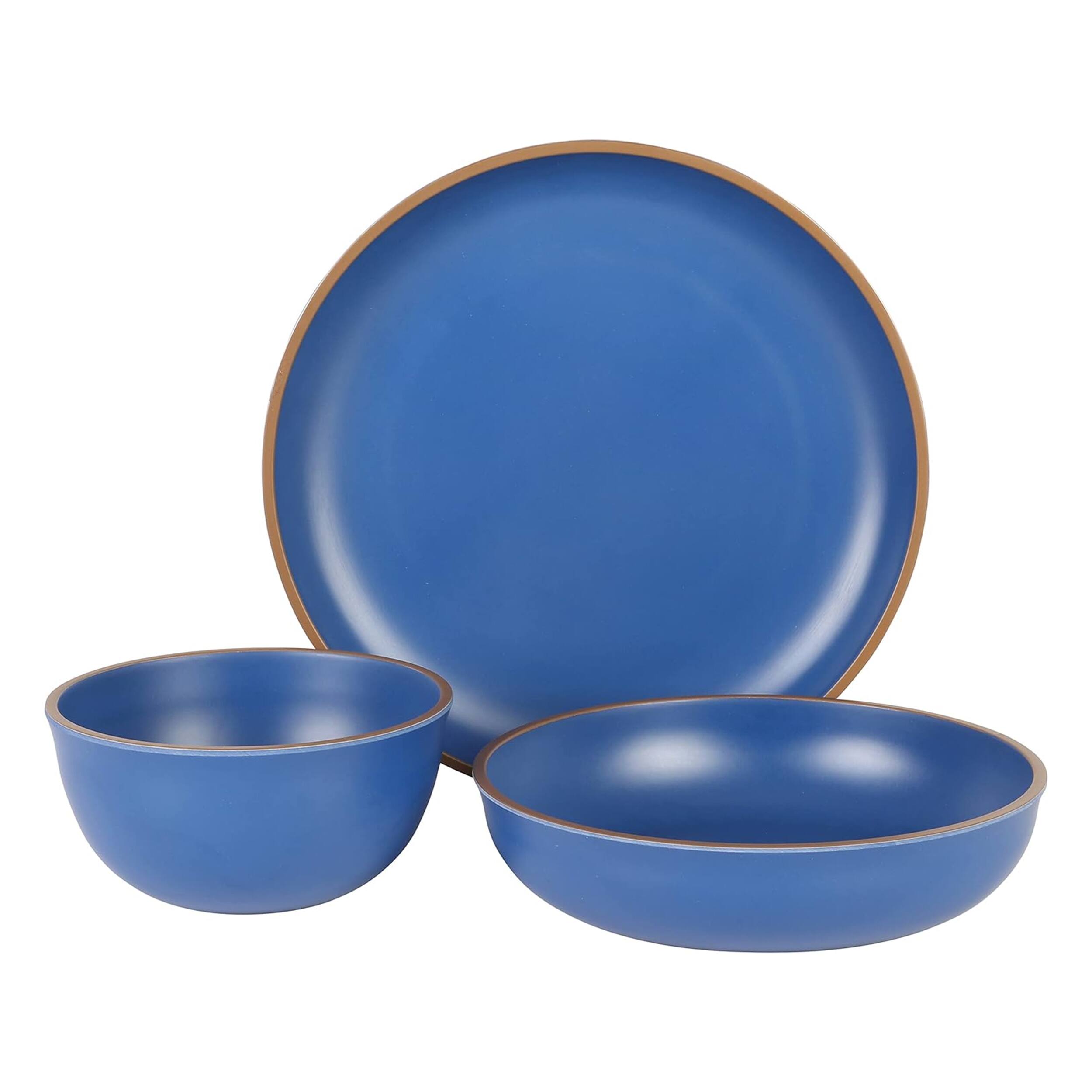 Alt View 1. Gibson - Gibson Home Rockabye 12 Piece Double Bowl Malemine Dinnerware Set in Blue - Blue.