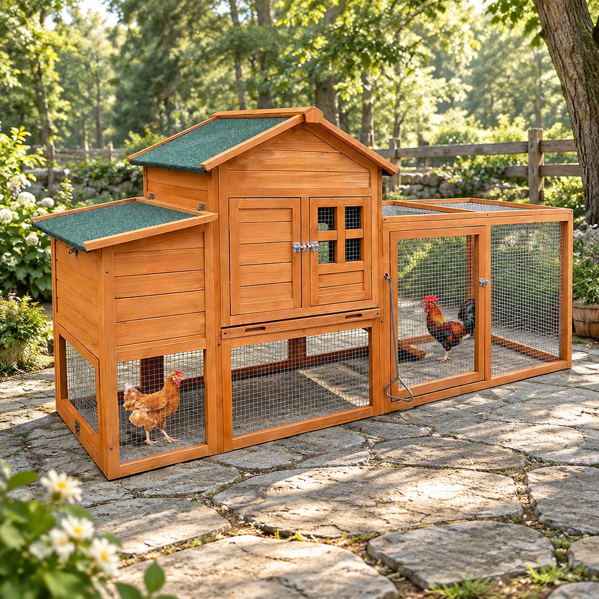 RYHNUYNE 80 in Wooden Chicken Coop, Fir Wood Hen House, Nesting Box ...