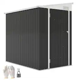 Outsunny - 4' x 6' Metal Outdoor Storage Shed, Lean to Storage Shed, Garden Tool Storage House with Lockable - Dark Gray