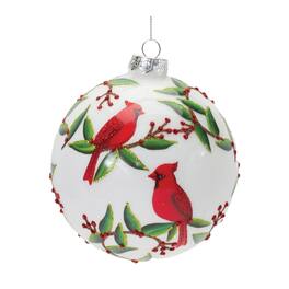 BreeBe - Cardinal Bird Ball Ornament (Set of 6) - Green, White, Red