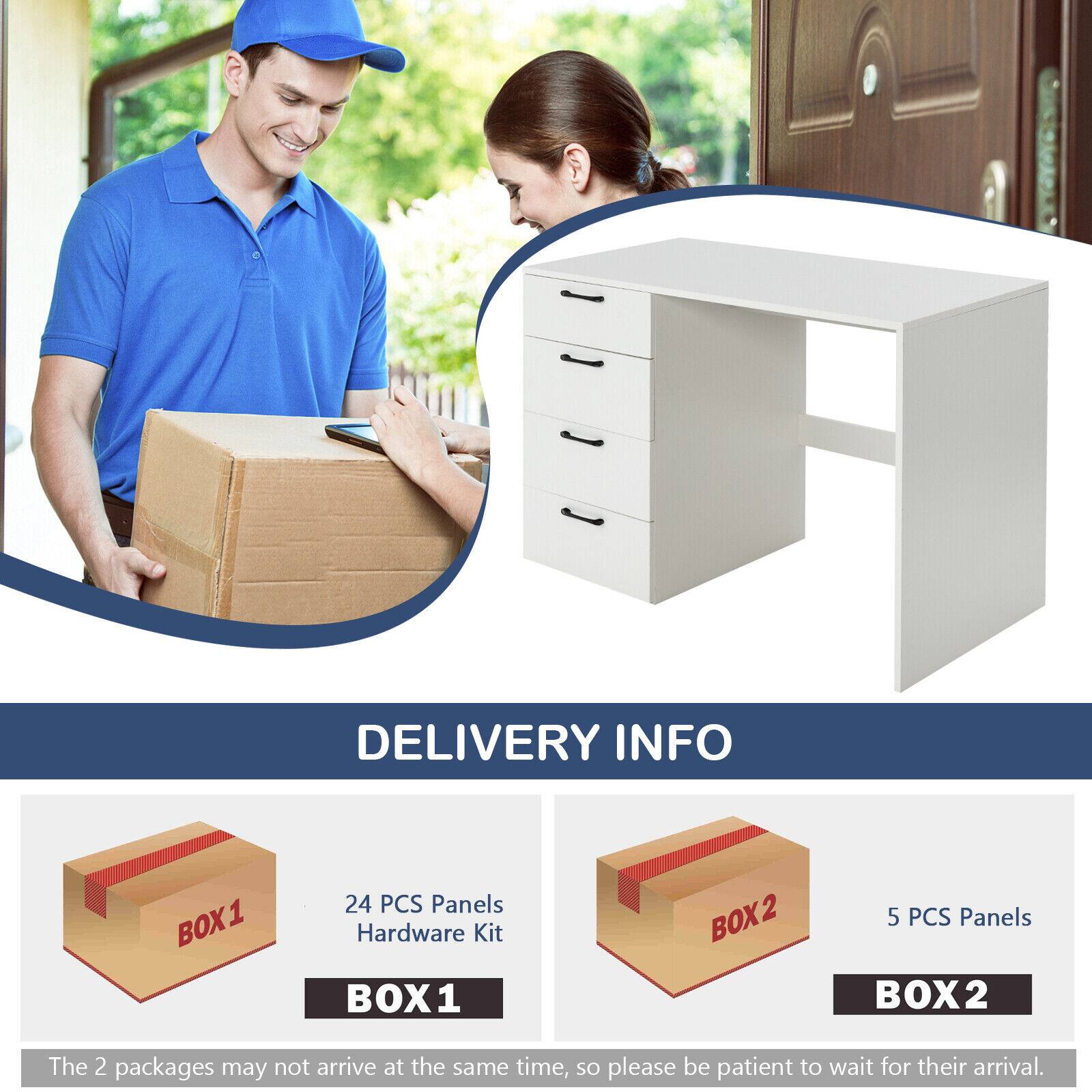 DELIVERY INFO BOX1 24 PCS Panels Hardware Kit BOX2 5 PCS Panels The 2 packages may not arrive at the same time, so please be patient to wait for their arrival.