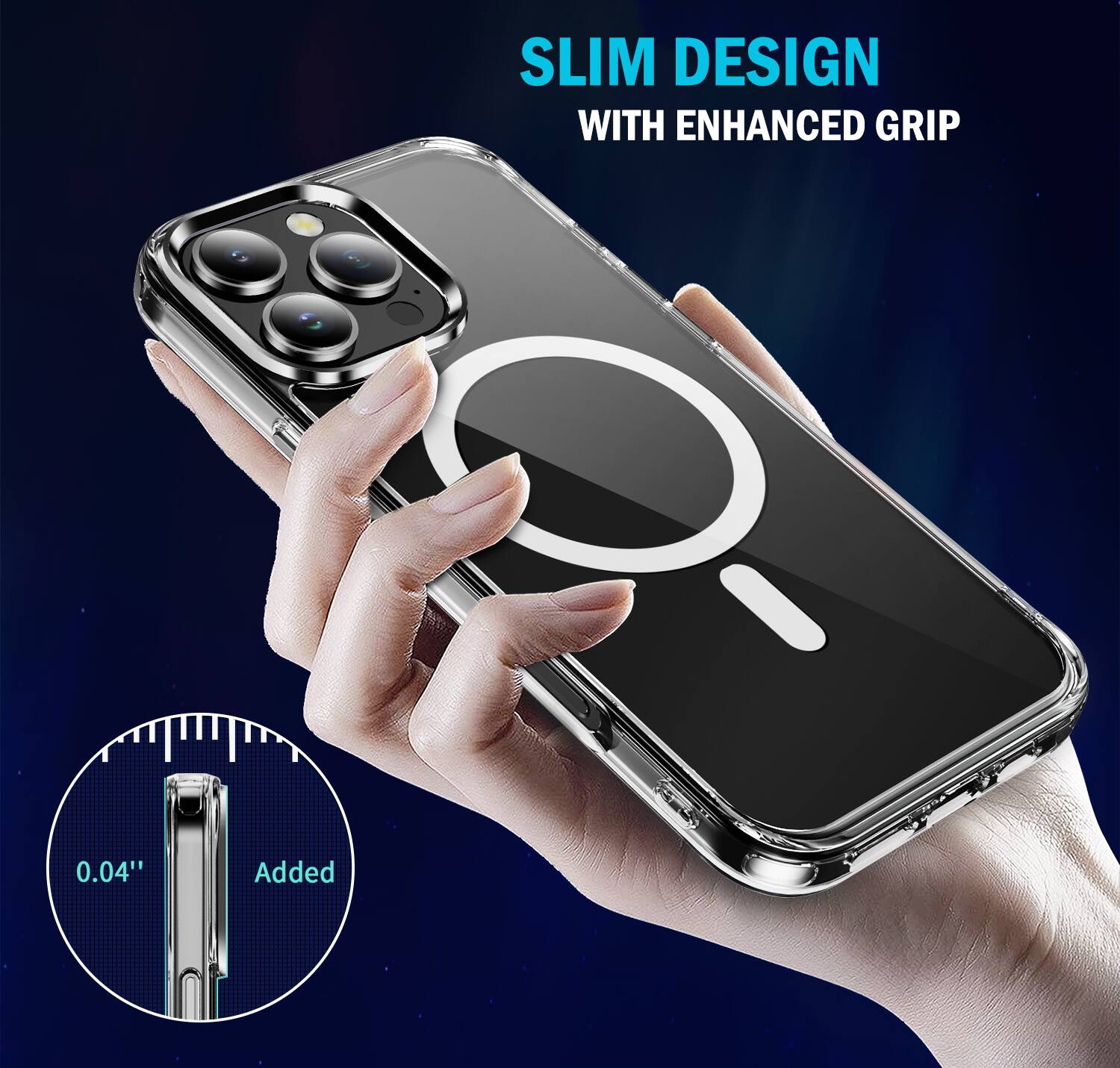 SLIM DESIGN WITH ENHANCED GRIP  
0.04" Added