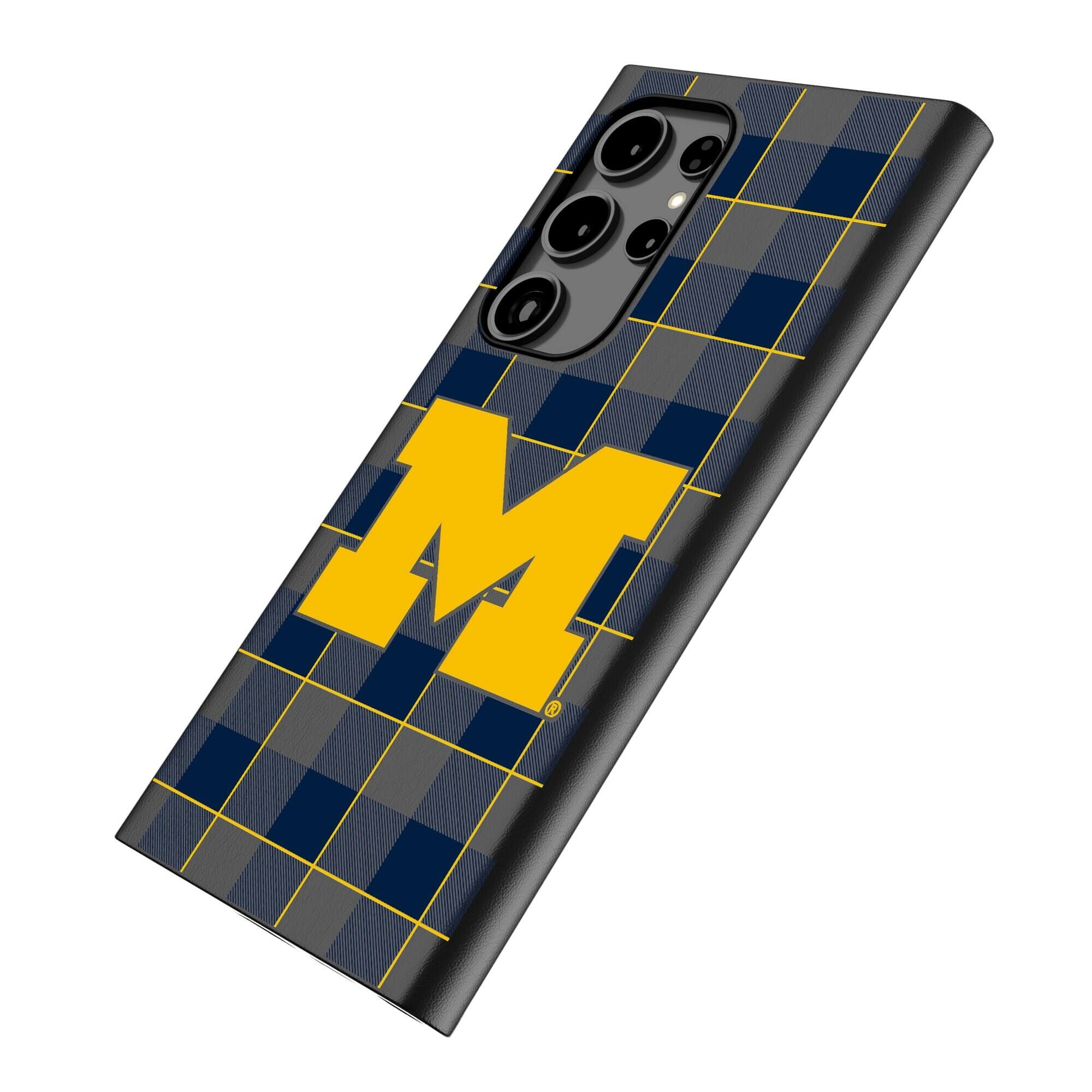 Alt View 1. Keyscaper - Michigan Wolverines Plaid Galaxy Magnetic Bump Case - S24 - Black.
