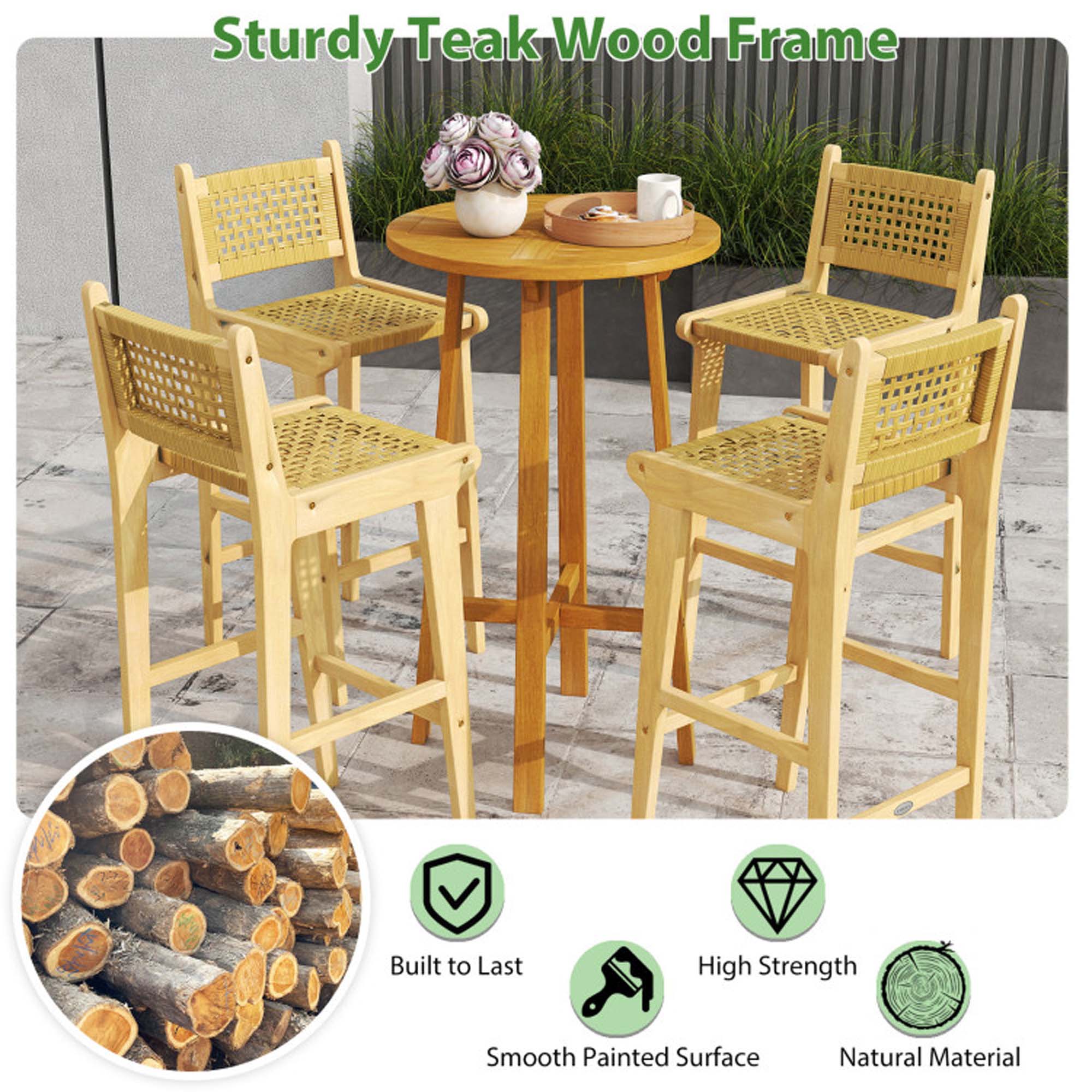 Sturdy Teak Wood Frame  
Built to Last  
High Strength  
Smooth Painted Surface  
Natural Material