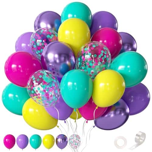 Vulpecula Spade - Pink Blue Purple Balloon, 60 Pcs 12 Inches Hot Pink Metallic Purple Yellow Confetti Balloons for Birthday Party - Hot Pink Purple