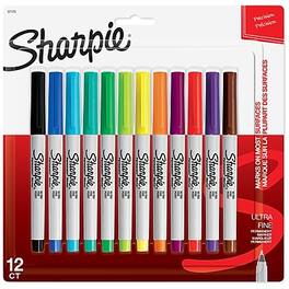 Sharpie - Permanent Marker, Ultra Fine Tip, Assorted, 12/Pack (37175PP)