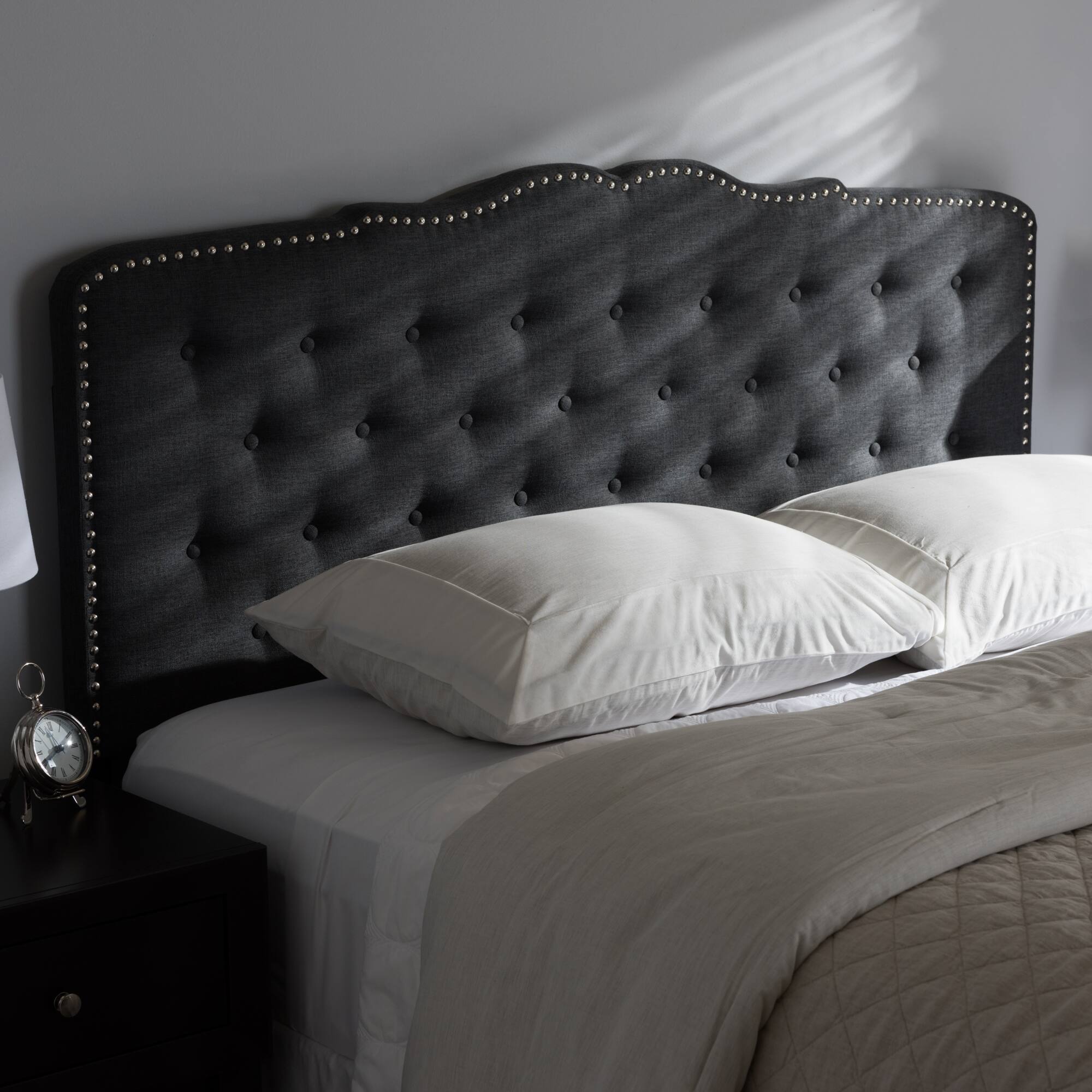 Back. Baxton Studio - Lucy Modern and Contemporary Fabric King Size Headboard - Dark Grey.