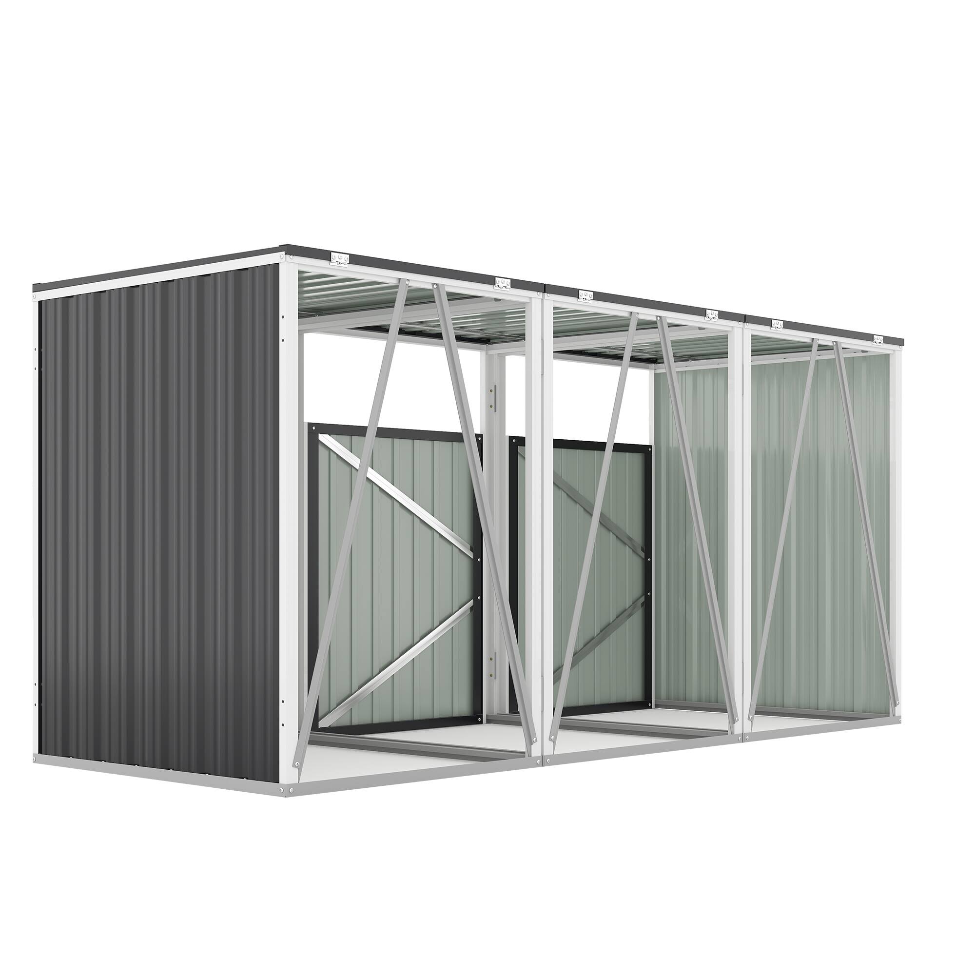 Alt View 8. Mondawe - 3 Trash Garbage Bin Shed Stores with Pneumatic Support Rod,Lockable Doors & Waterproof Lid Chain - Dark Gray.