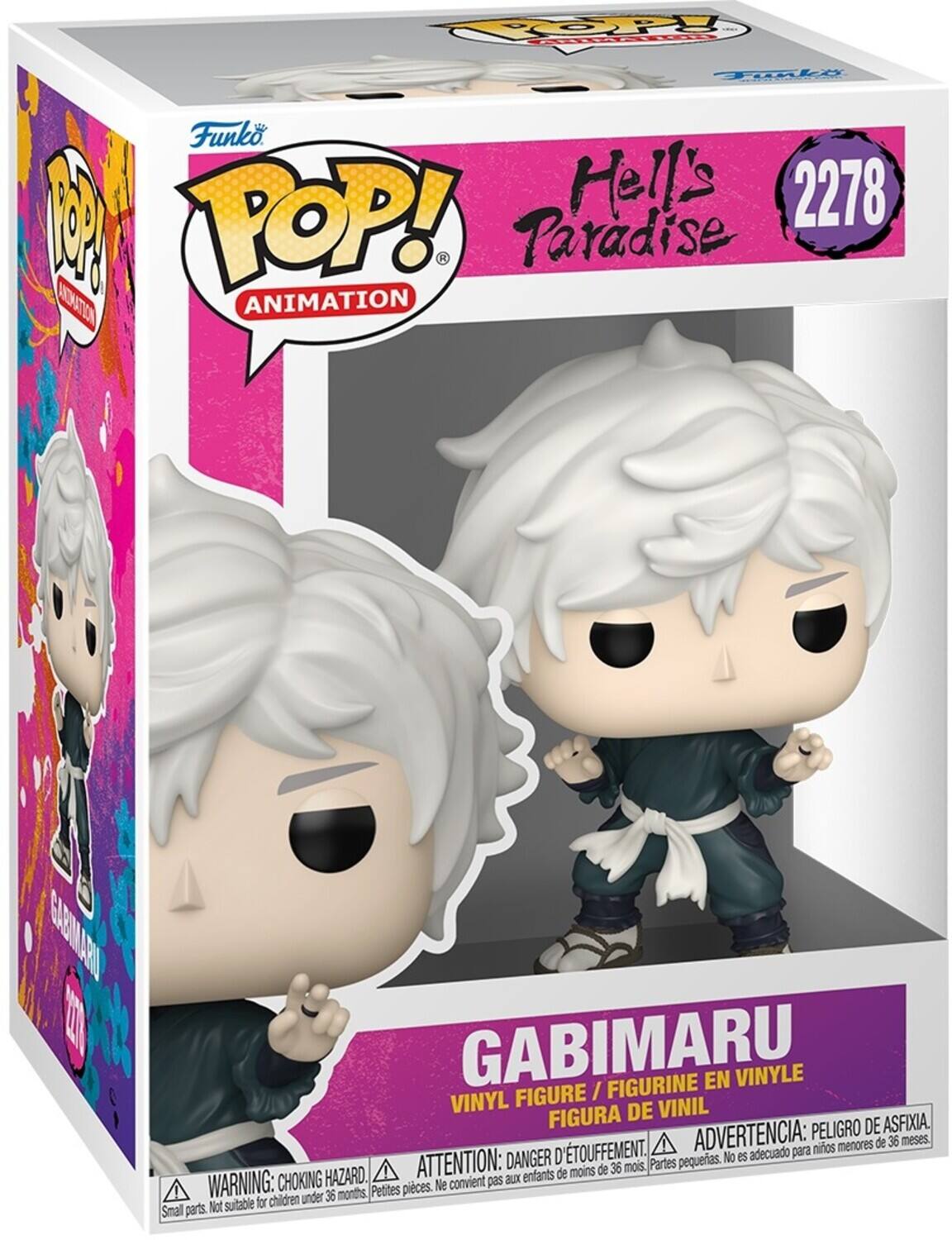 Funko POP! Animation  
Hell's Paradise  
2278  

Gabimaru  
Vinyl Figure / Figurine en Vinyle / Figura de Vinil  

Warning: Choking Hazard. Small parts. Not suitable for children under 36 months.  
Attention: Danger d'étouffement. Petites pièces. Ne convient pas aux enfants de moins de 36 mois.  
Advertencia: Peligro de asfixia. Partes pequeñas. No es adecuado para niños menores de 36 meses.