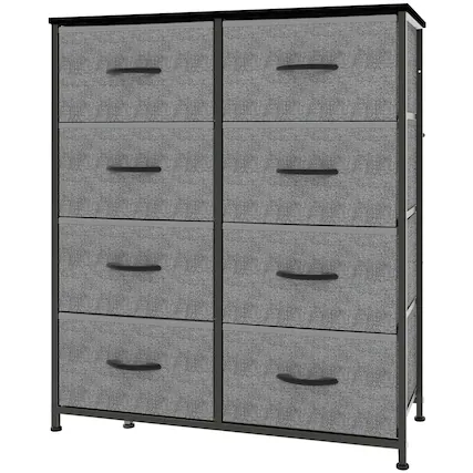 Front. Bestier - 8 Drawer 31.4 in.W Fabric Storage Tower Dresser Wooden Top for Kid Room, Closet, Entryway, Nursery - Gray.