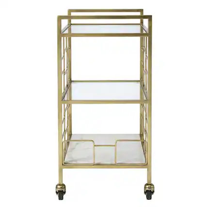 Front. Starlight Canyon Home - Modern Bar Cart with Distressed Finish, Contemporary Serving Cart for Home Bar - Gold.