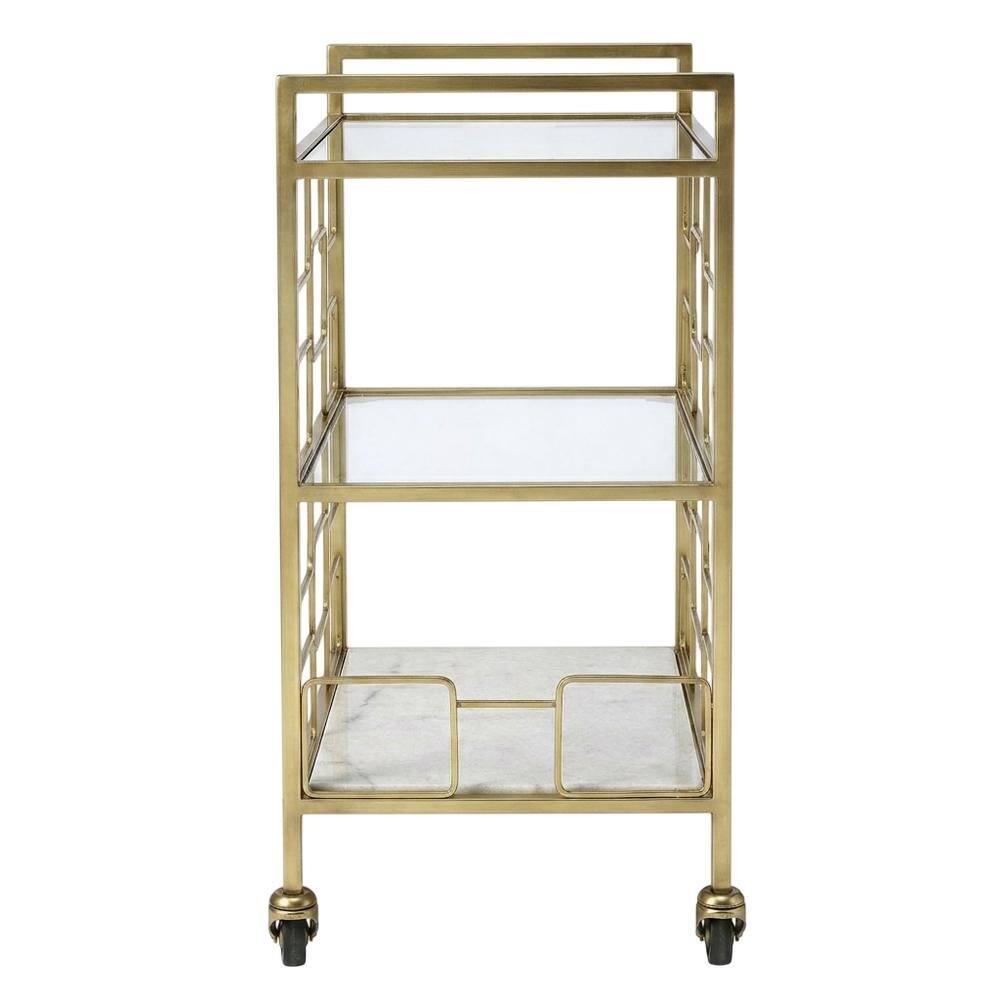 Front. Starlight Canyon Home - Modern Bar Cart with Distressed Finish, Contemporary Serving Cart for Home Bar - Gold.