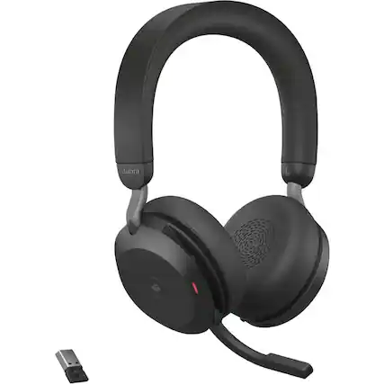 Front. Jabra - Jabra Evolve2 75 Wireless On-ear Stereo Headset - USB-A - For MS Teams - Black - Binaural - Ear-cup - 3000 cm - Black.