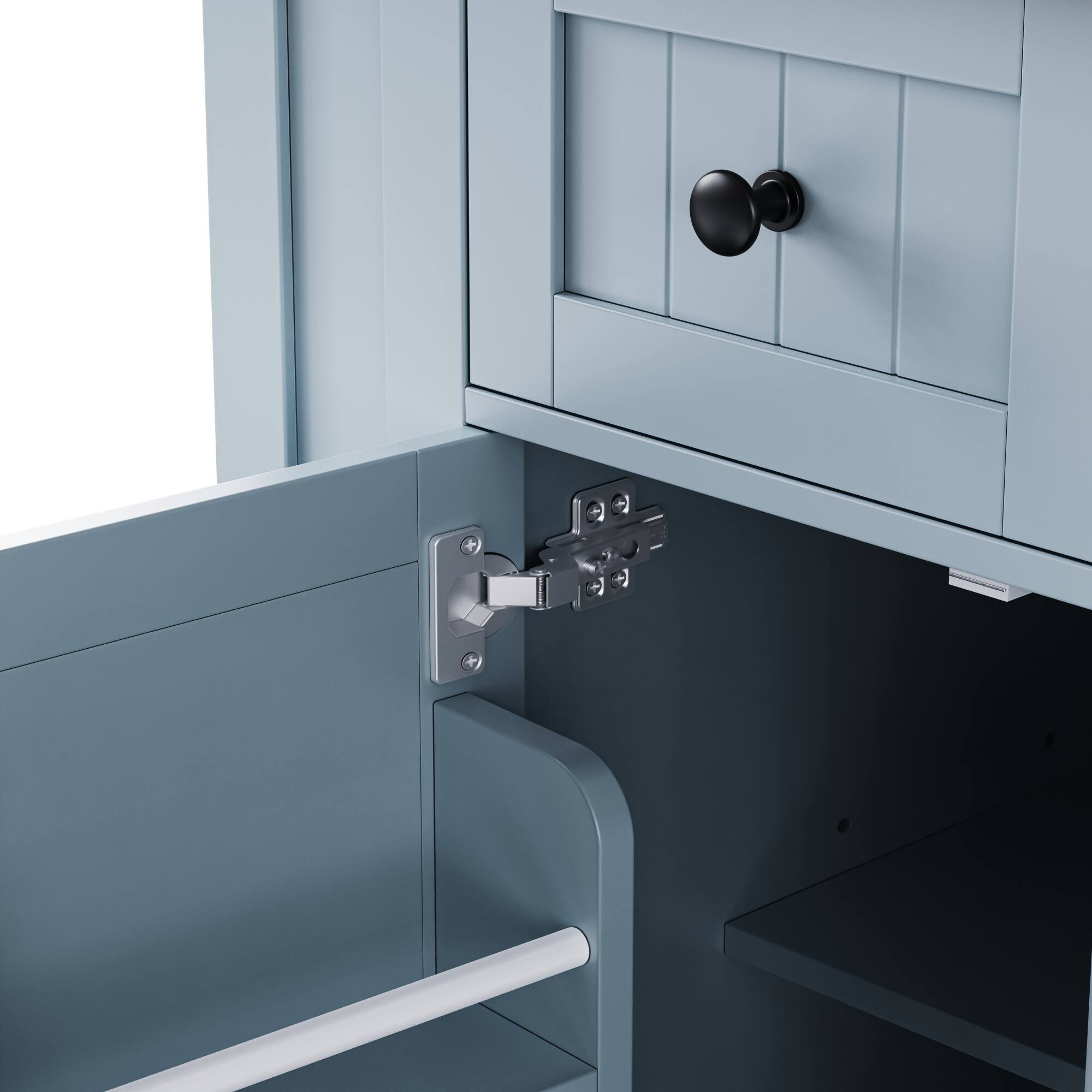 Alt View 7. Forest'nSky - 53" Large Rolling Kitchen Island with Drop Leaf, Power Outlet, Internal Storage Rack, and 5 Open Side Racks, Grey Blue - Grey Blue.