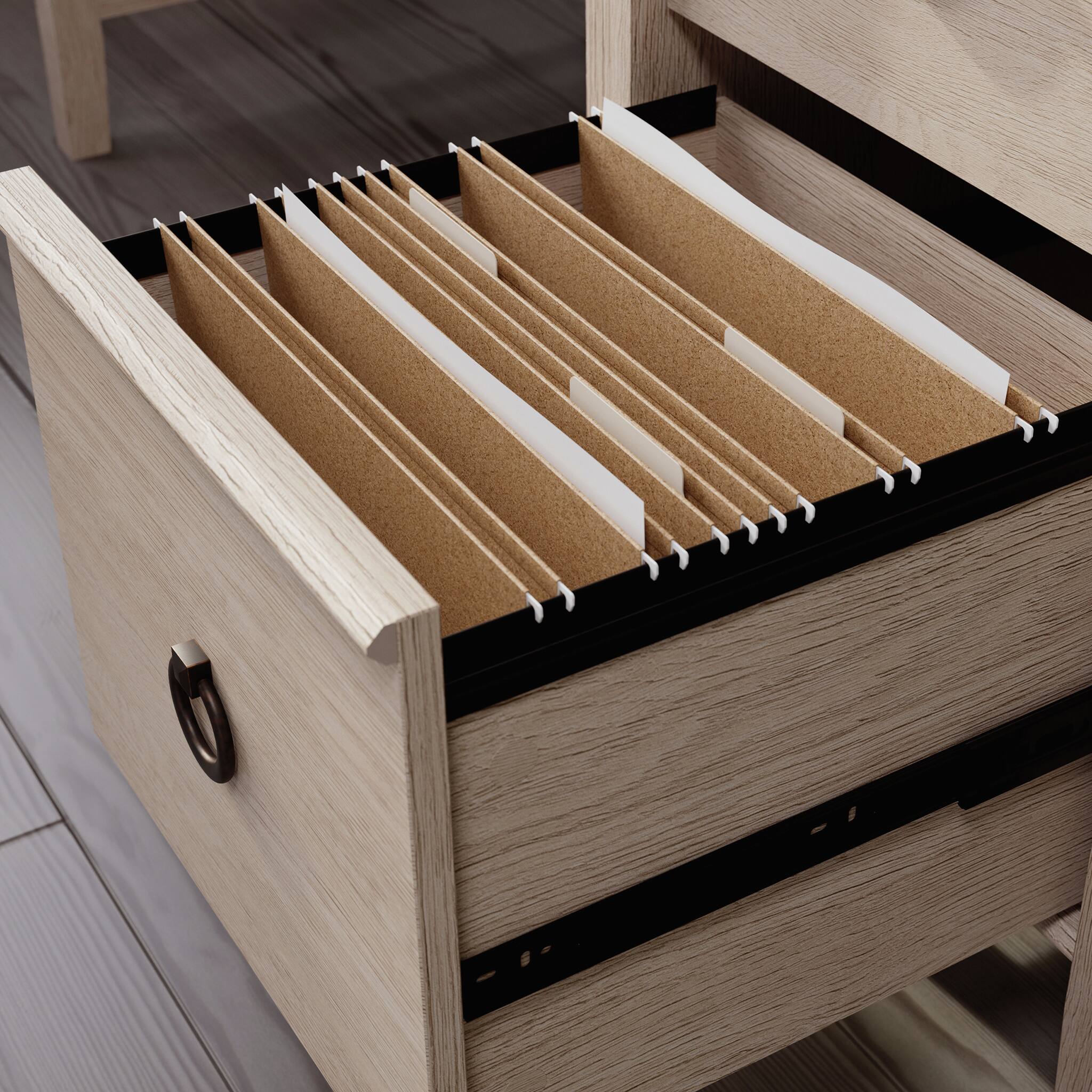 Back. Spaco - 54x24" Oak Computer Desk, Keyboard Tray and Drawers, Small Space Solution - Brown.