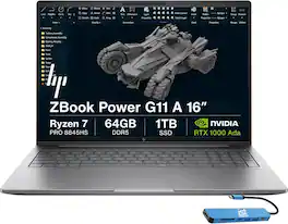 HP - Upgraded - ZBook Power 16 G11 A 16" Mobile Workstation Laptop - NVIDIA RTX 1000Ada - AMD Ryzen 7 PRO 8845HS - 64GB RAM - 1TB SSD - Silver