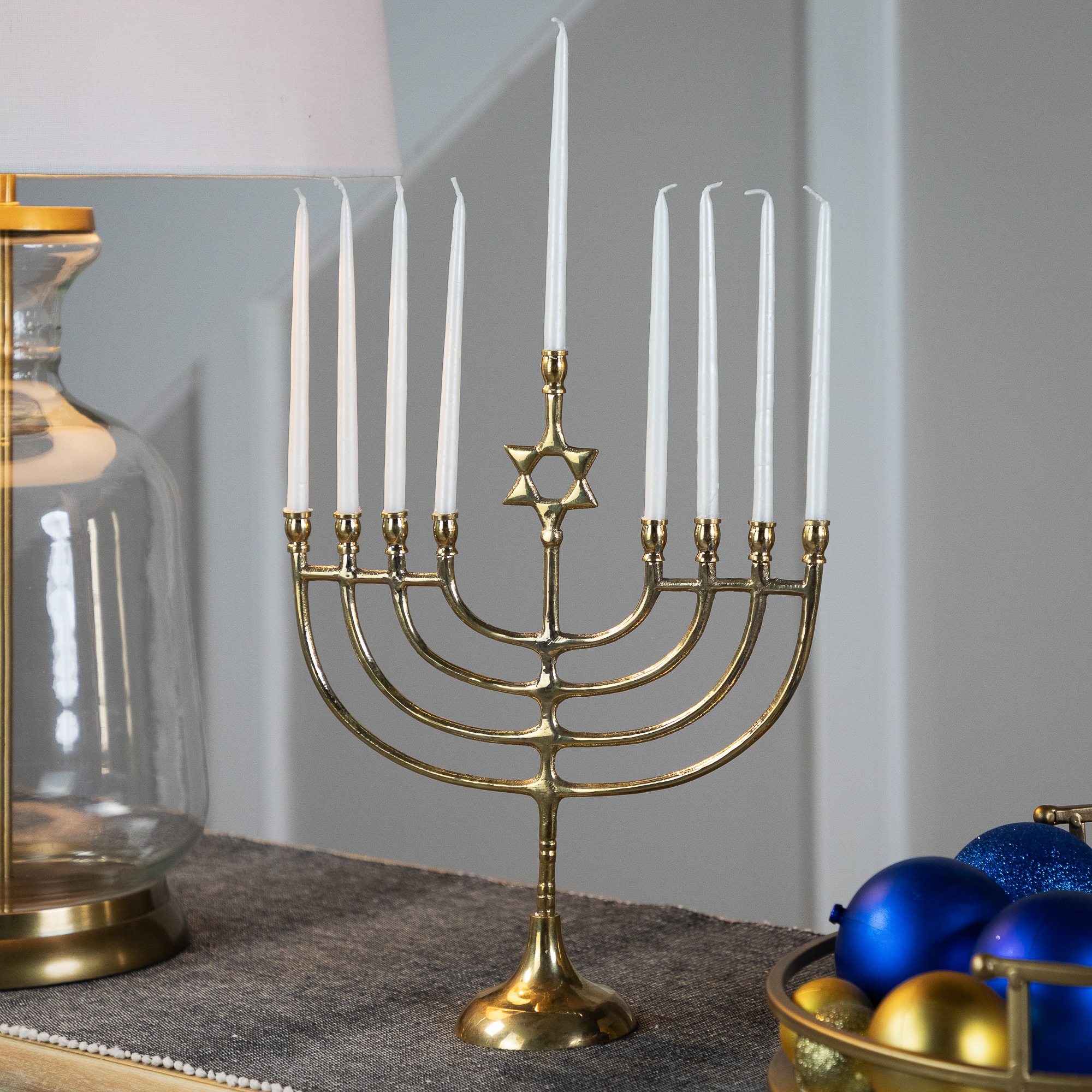 Northlight - Star of David Smooth Slim Hanukkah Menorah - 12" - Brass - Gold