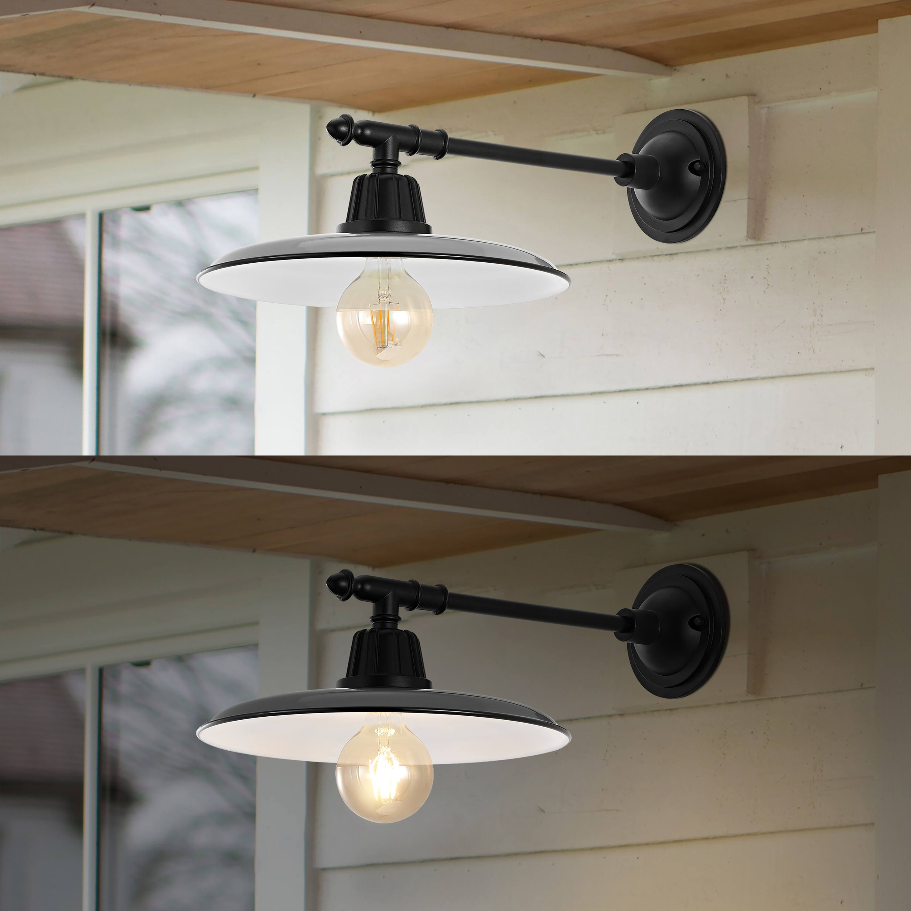 Alt View 3. Jonathan Y - Bonner 12" 1-Light Farmhouse Industrial Indoor/Outdoor Iron LED Victorian Arm Outdoor Sconce, Gray - Gray/Black.