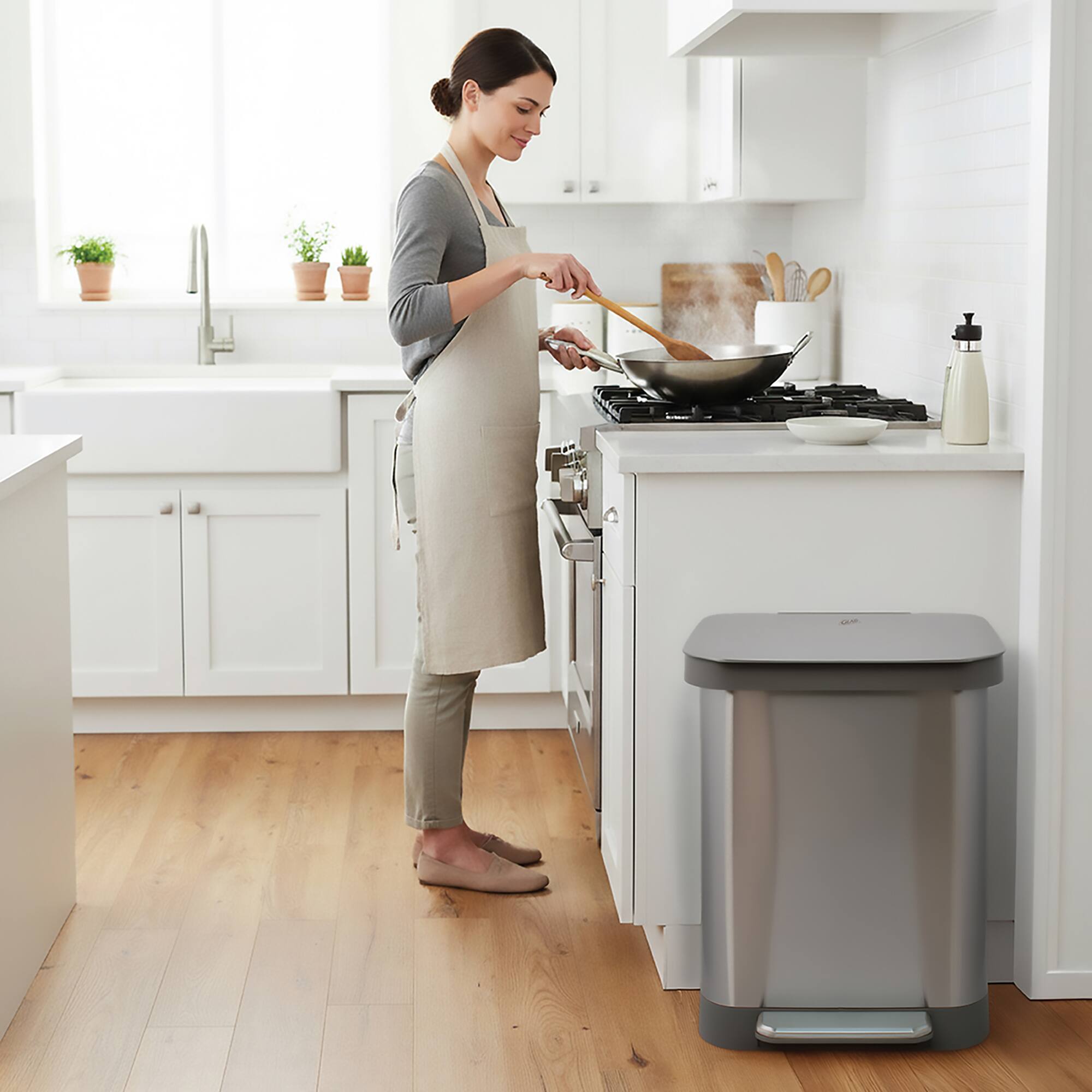 Alt View 8. Glad - Glad Step Trash Can, Series 2 Soft Close Bin with Odor Protection, 13 Gal, Metal - All Stainless.