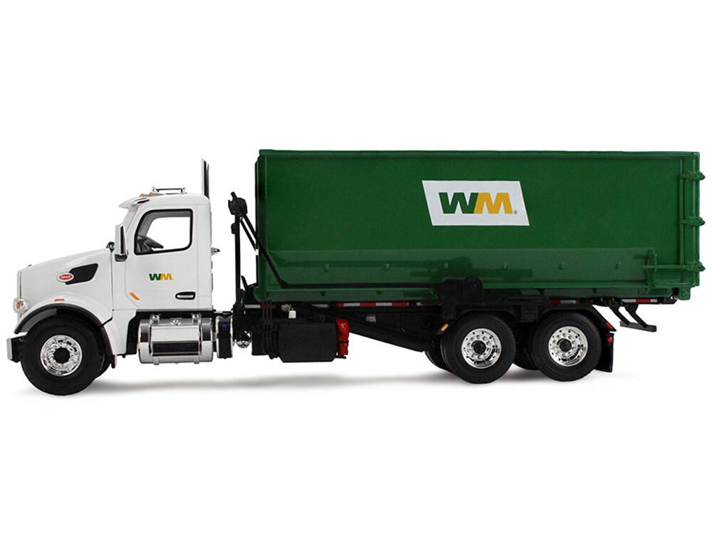 Alt View 3. First Gear - Peterbilt 567 Refuse Garbage Truck with 40 Yard Roll-Off Container White and Green 1/34 Diecast Model by First Gear.
