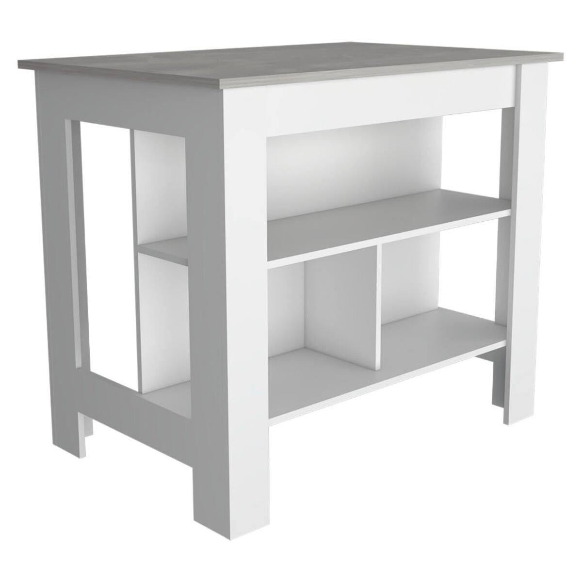 Back. Loheer - Loheer White and Ibiza Marble Kitchen Island 35 Inch High Kitchen Table with Three Open Shelves - Multicolor.