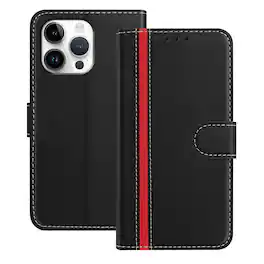Dteck - Slim Card Holder Case for Apple iPhone 16 Pro Max,PU Leather Magnetic Closure Shockproof TPU Inner Flip Wallet Cover - Black