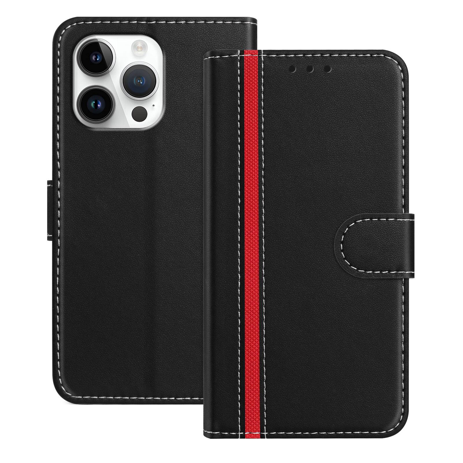Dteck - Slim Card Holder Case for Apple iPhone 16 Pro Max,PU Leather Magnetic Closure Shockproof TPU Inner Flip Wallet Cover - Black