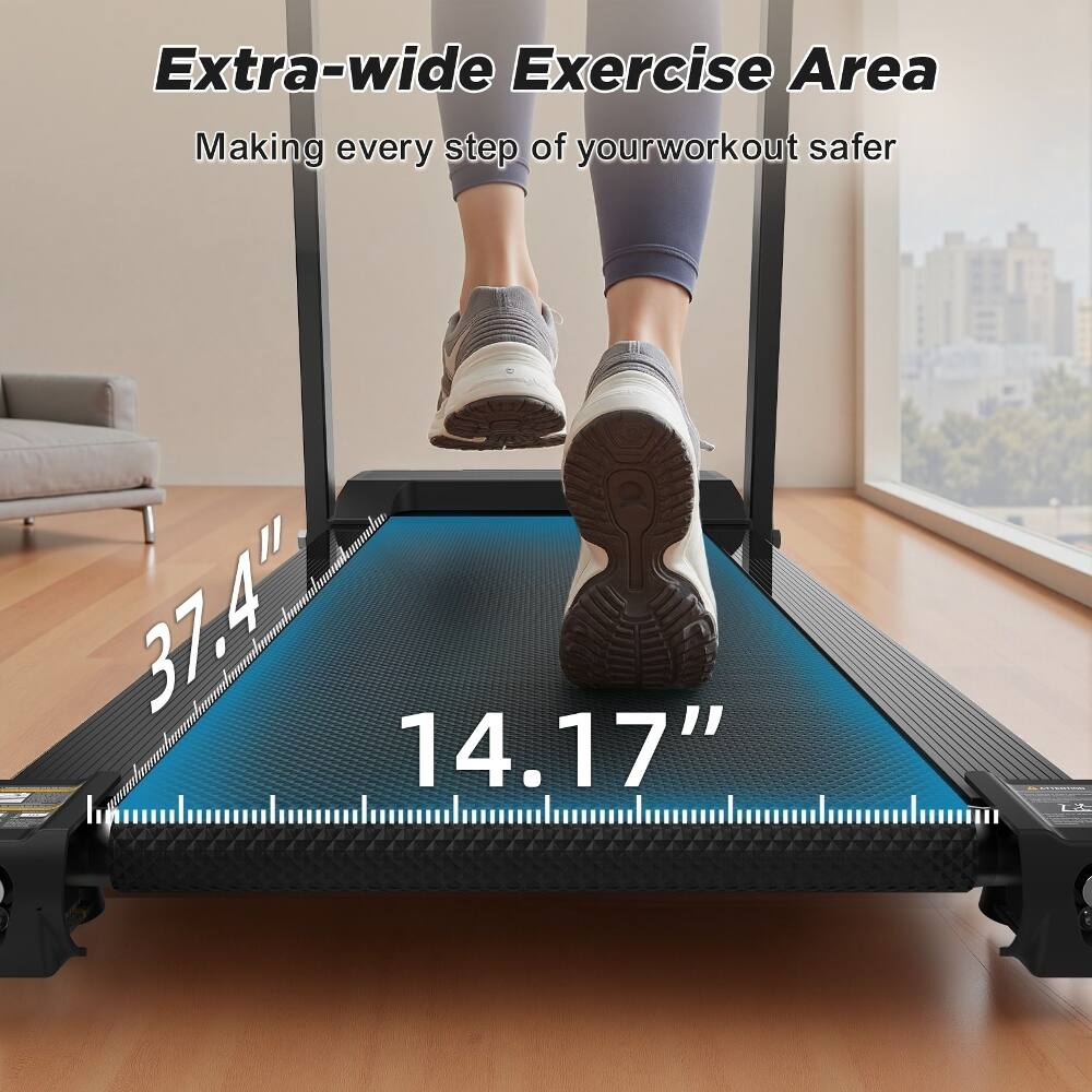 Extra-wide Exercise Area  
Making every step of your workout safer  
37.4"  
14.17"