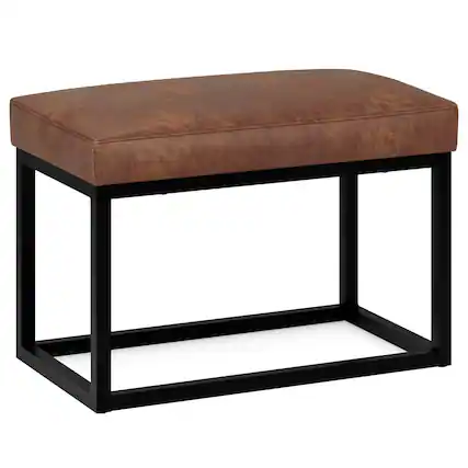 Front. Simpli Home - Reynolds 26 inch Wide Rectangle Small Bench in Distressed Saddle Brown Vegan Leather - Distressed Saddle Brown.