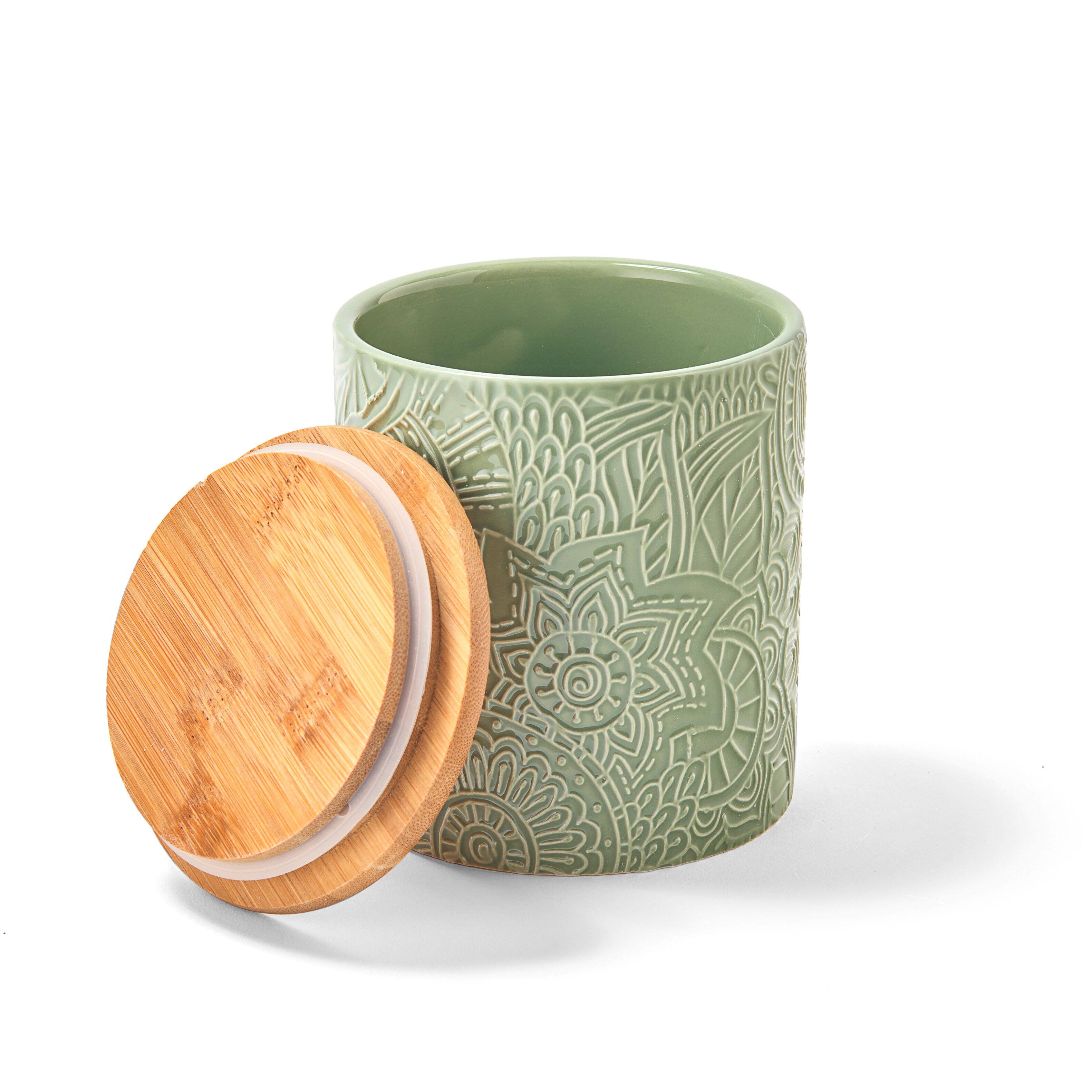 Angle. American Atelier - Embossed Sage 4-Piece Kitchen Canister Set.