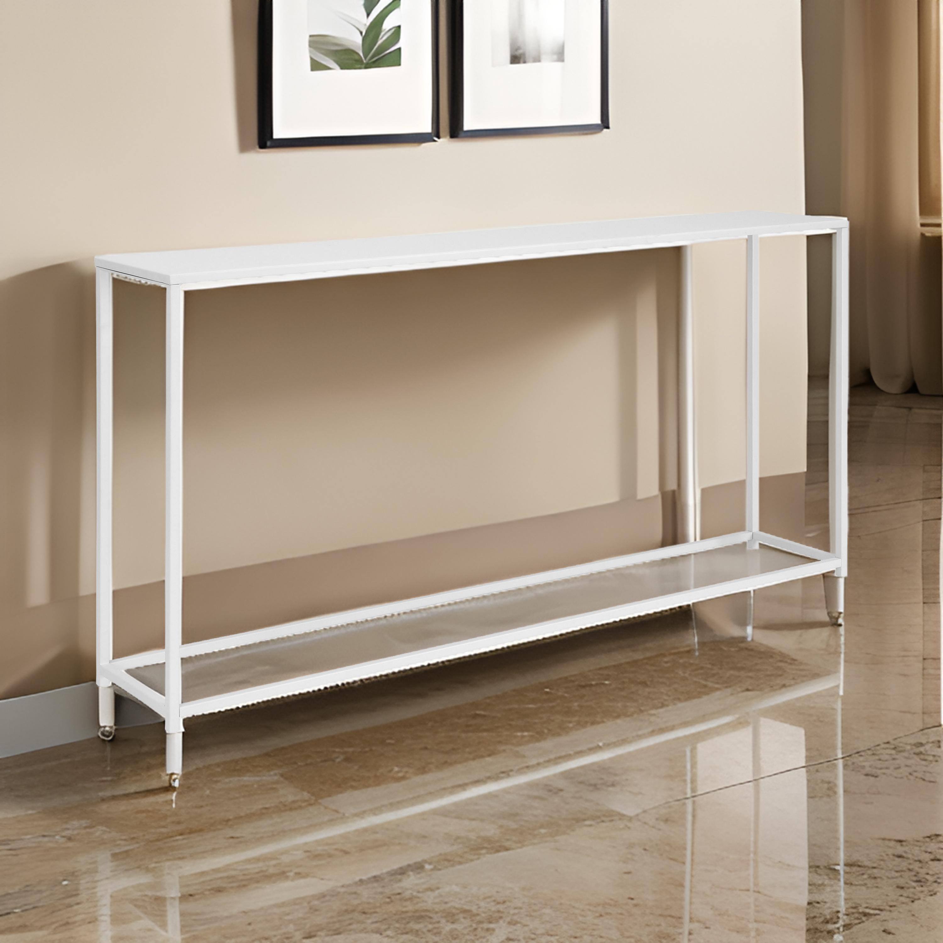 Alt View 2. Manhattan Lane - Eme 56 Inch Console Table, Rectangular Top, Metal Frame - White.