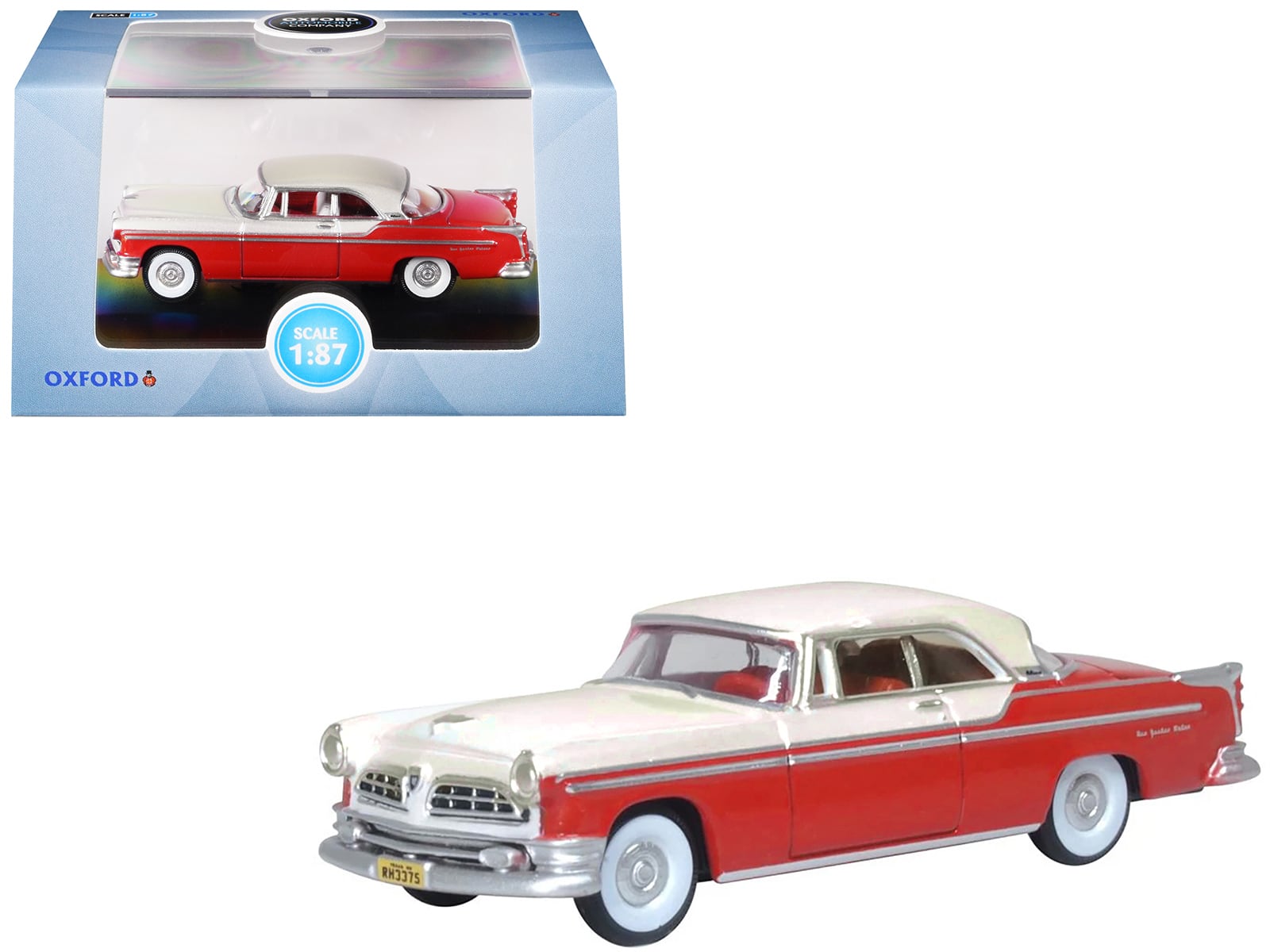 1955 Chrysler New Yorker Deluxe St. Regis Tango Red and Platinum Metallic 1/87 (HO) Scale Model Car by Oxford Diecast price history on PriceWatchPro