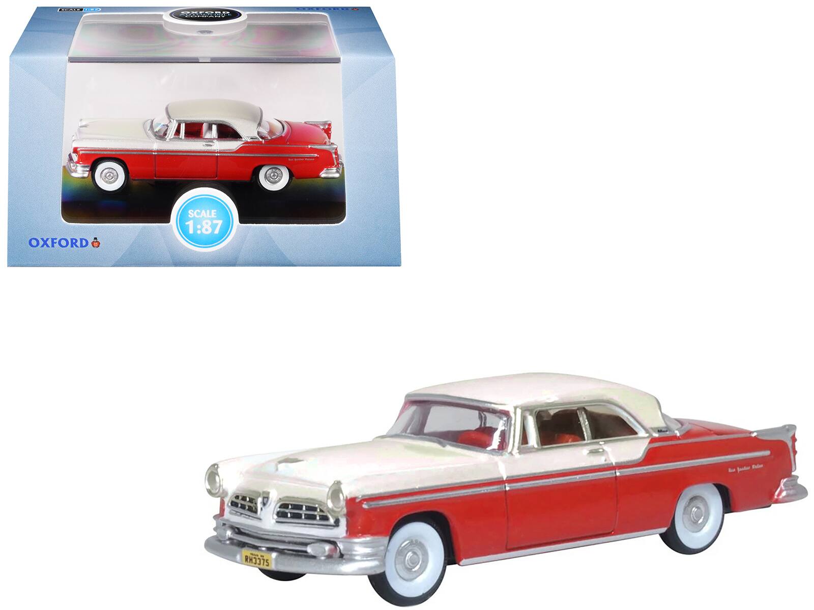 Oxford Diecast - 1955 Chrysler New Yorker Deluxe St. Regis 1/87 (HO) Scale - Tango Red And Platinum Metallic