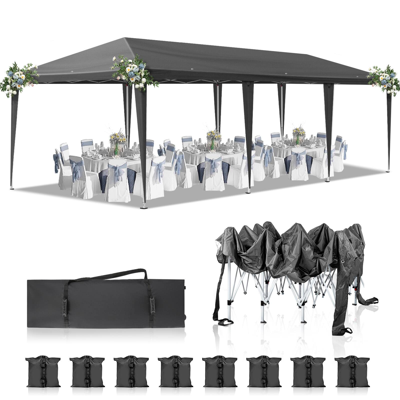 Left. Winado - 10x30ft Ez Pop Up Outdoor Canopy Tent, Portable Commercial Instant Tent with Carry Bag for Party Wedding Birthday.