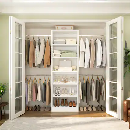 Front. Aheaplus - 4-8 ft Closet System, Walk-in Closet Organizer with 4 Hanging Rods, Shelves, and Adjustable Shoe Racks - White.