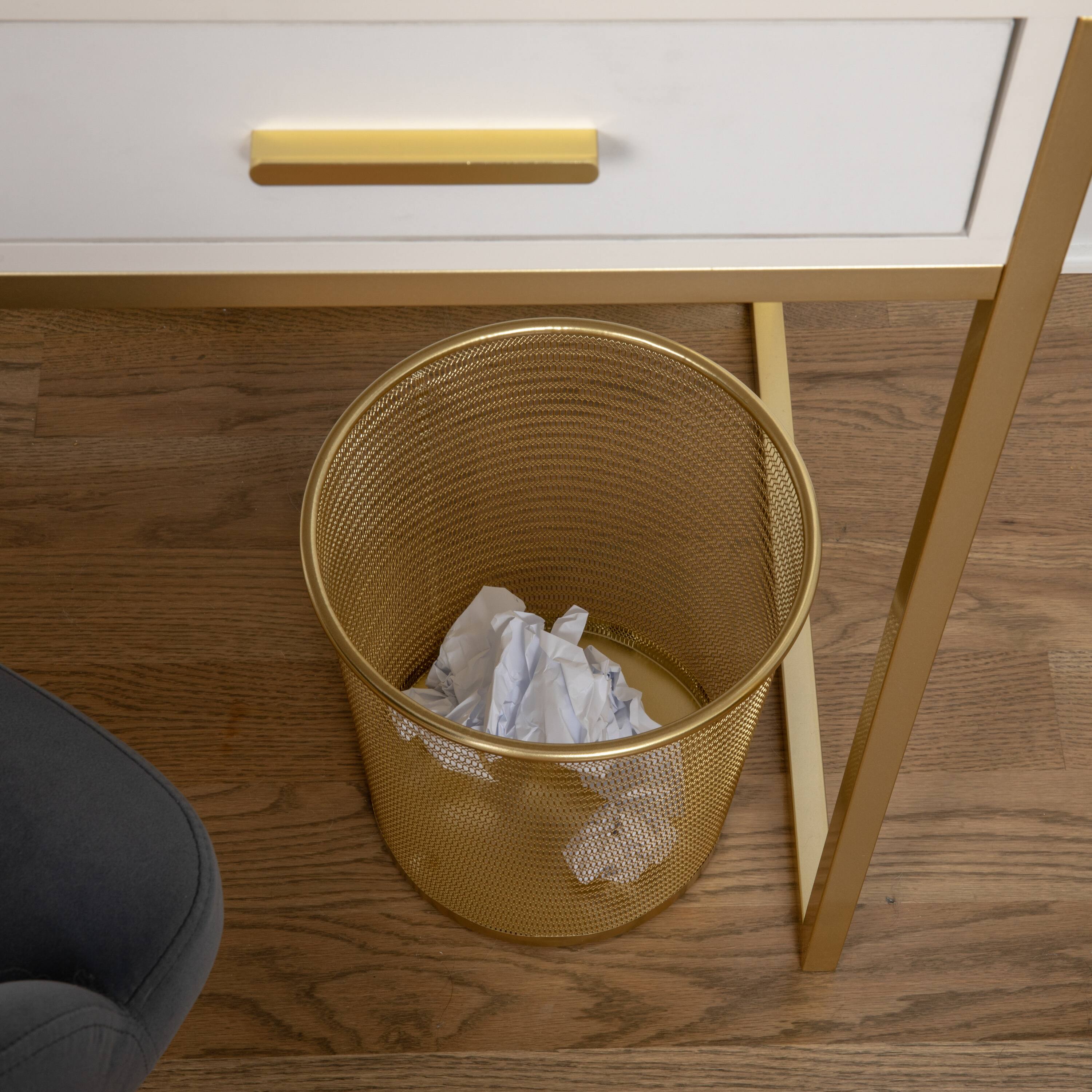 Alt View 11. Martha Stewart - Ryder Premium 4.5 Gallon Mesh Metal Wastebasket - Gold.