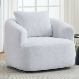 Resenkos - 360 Swivel Accent Chair, Plush Teddy Fleece Upholstery with Included Pillow - No Assembly Required, White - White
