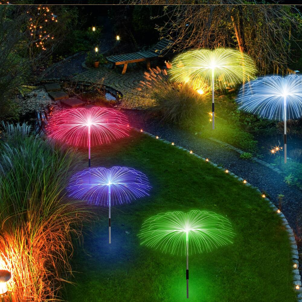 Alt View 2. Oumilen - 5 Pack Remote RGB Fountain Fiber Optic Stake Lights – IP44 Waterproof Outdoor for Garden Lawn Yard.