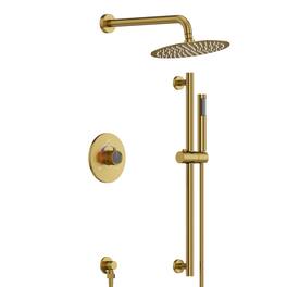 GRANDJOY - Modern Anti-Scald Multifunction Shower System with Adjustable Slide Bar and Fingerprint-Resistant Finish - Brushed Gold