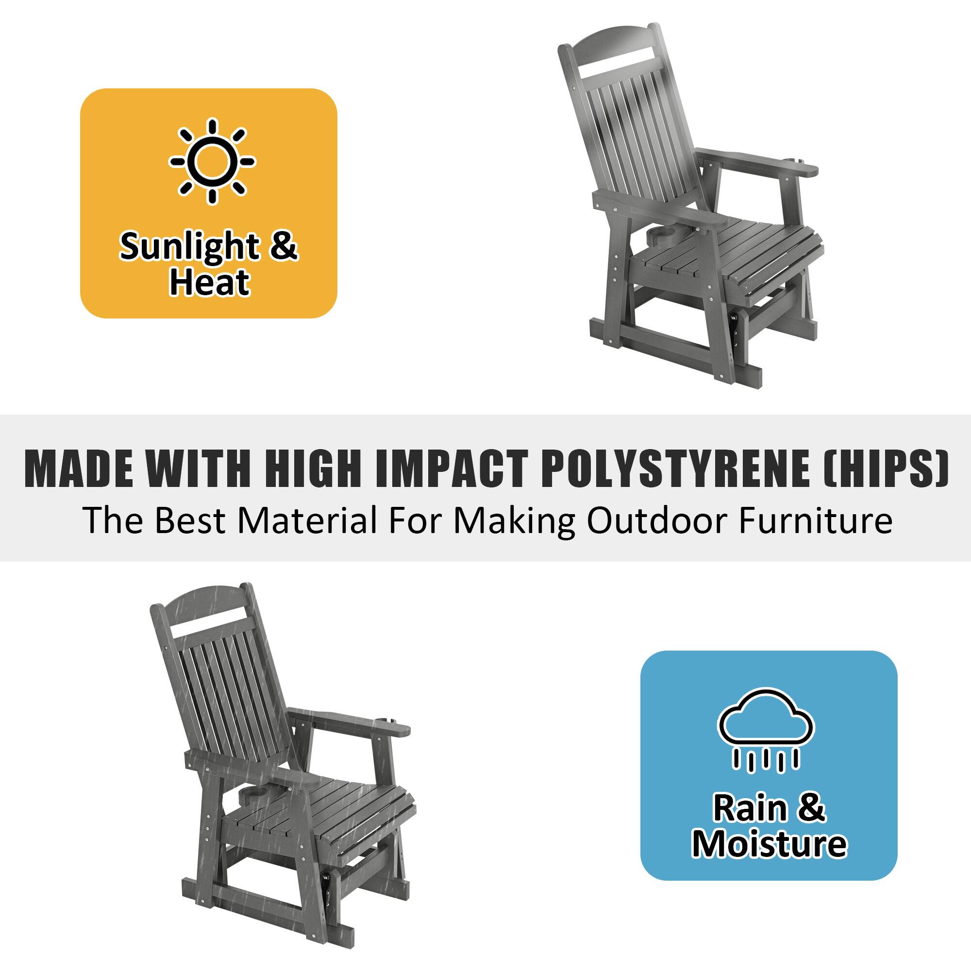 Sunlight & Heat

MADE WITH HIGH IMPACT POLYSTYRENE (HIPS)  
The Best Material For Making Outdoor Furniture

Rain & Moisture