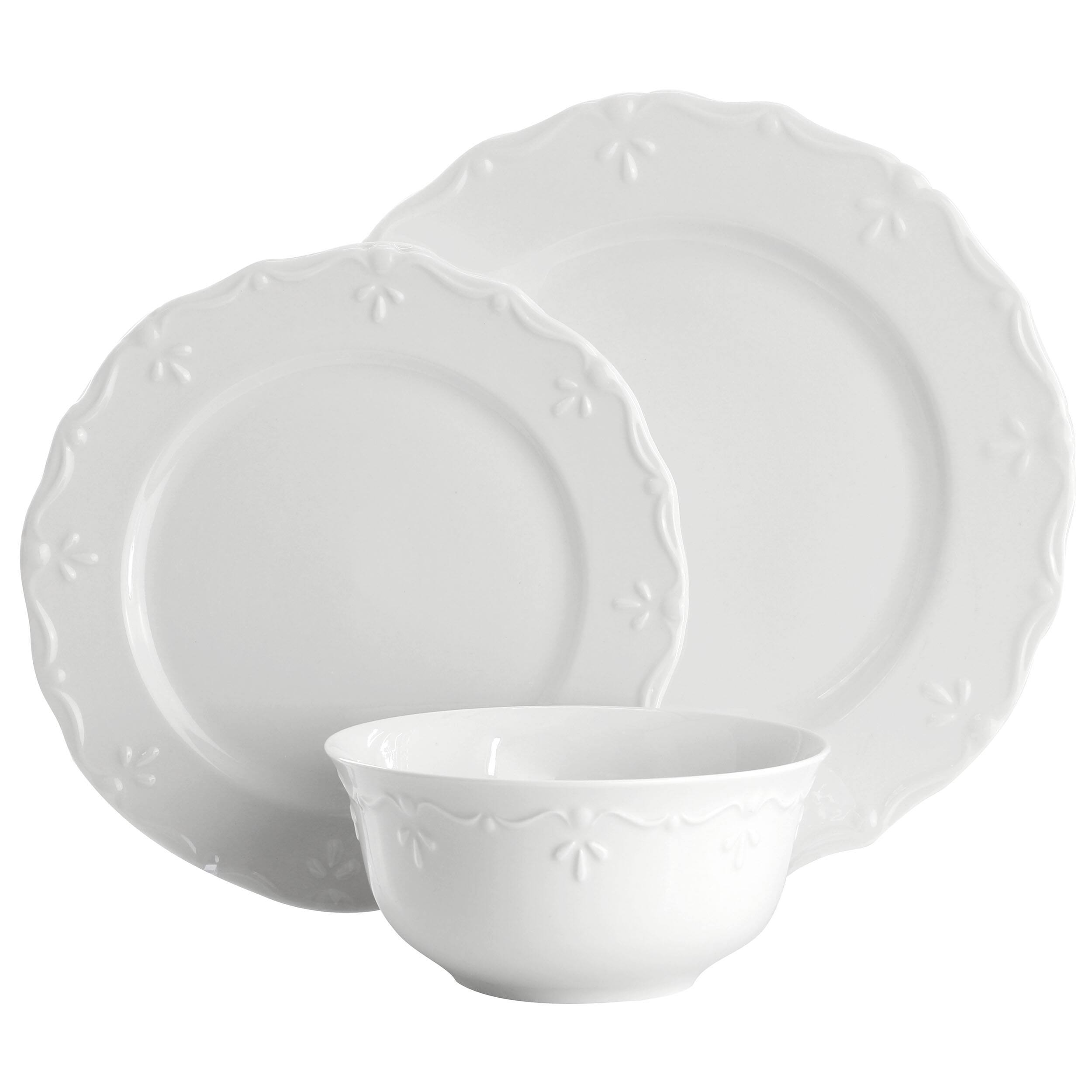 Alt View 1. Elama - Elama Henryi 18 Piece Porcelain Dinnerware Set in White - White.