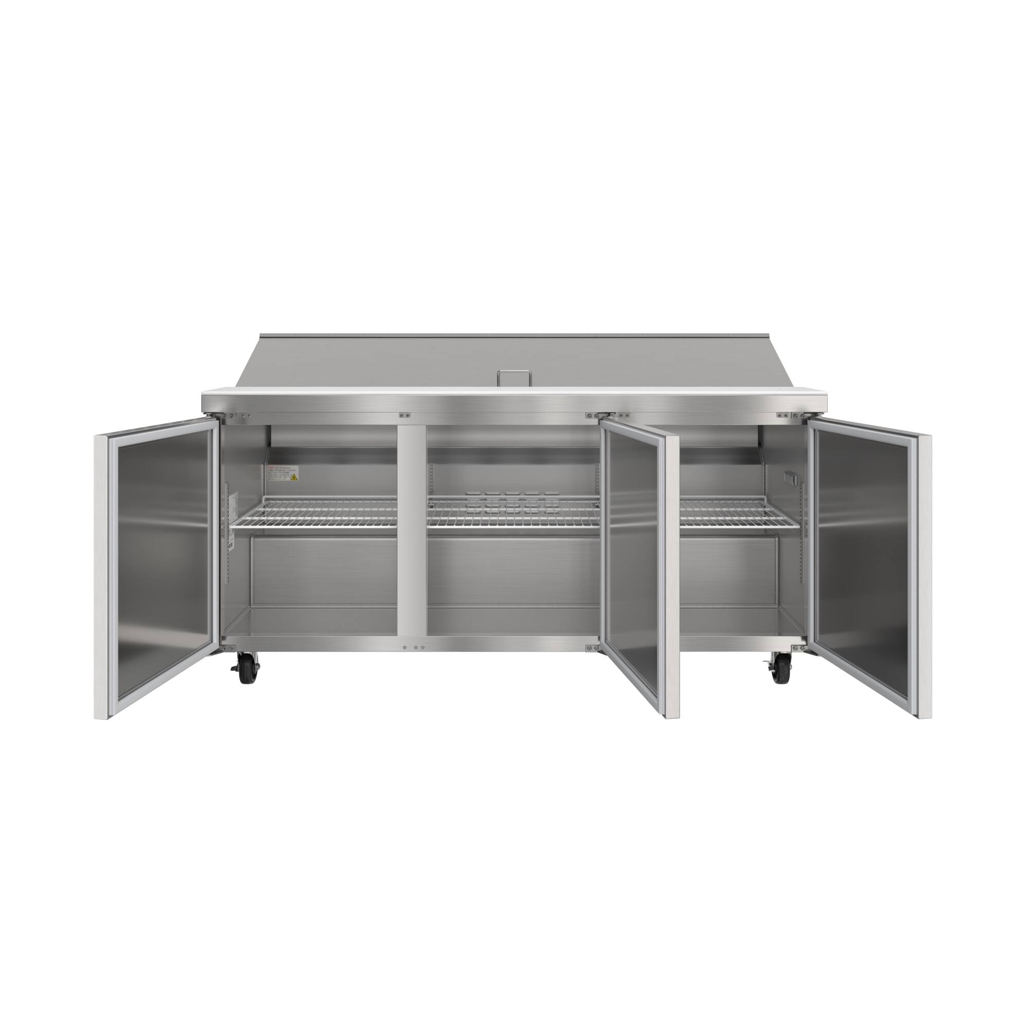 Alt View 4. Koolmore - 70 in. Commercial 3-Door Refrigerated Salad and Sandwich Prep Table, 18 Pan Capacity and 22 Cu. Ft. of Storage - Stainless steel.