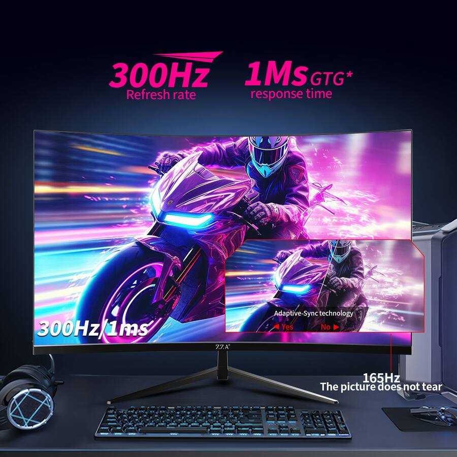 Monitor 32 Inch Basic ZZA 32 Inch Curved Gaming Monitor, 300Hz QHD 2560×1440 VA Display ...