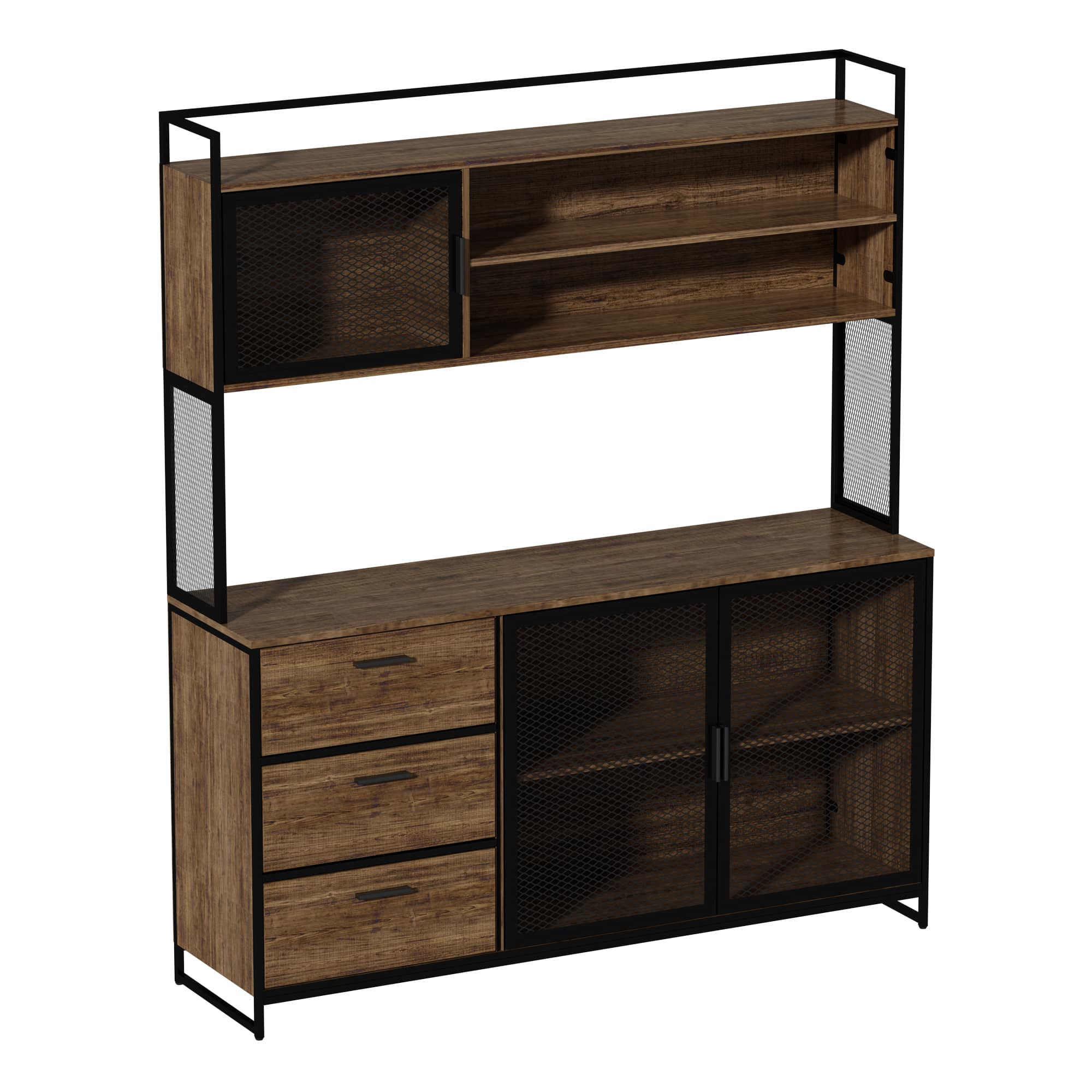 FUFU&GAGA - Industrial - Style Kitchen Storage Hutch: A Fusion of Function and Rustic Charm - Brown