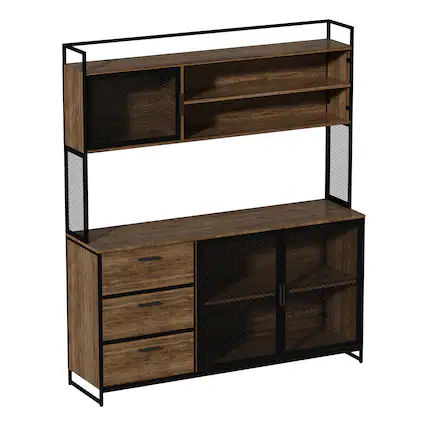 Front. FUFU & GAGA - FUFU&GAGA Industrial - Style Kitchen Storage Hutch: A Fusion of Function and Rustic Charm - Brown.