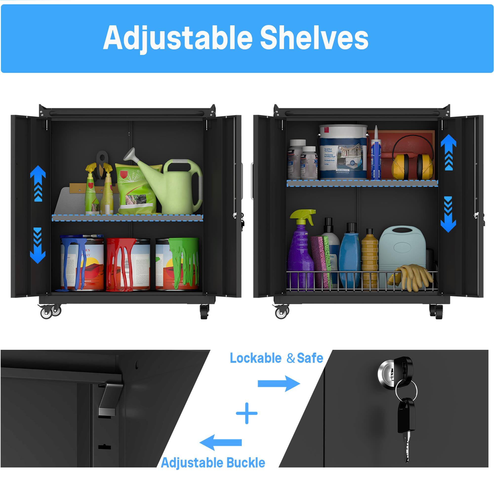 Adjustable Shelves

Lockable & Safe

Adjustable Buckle