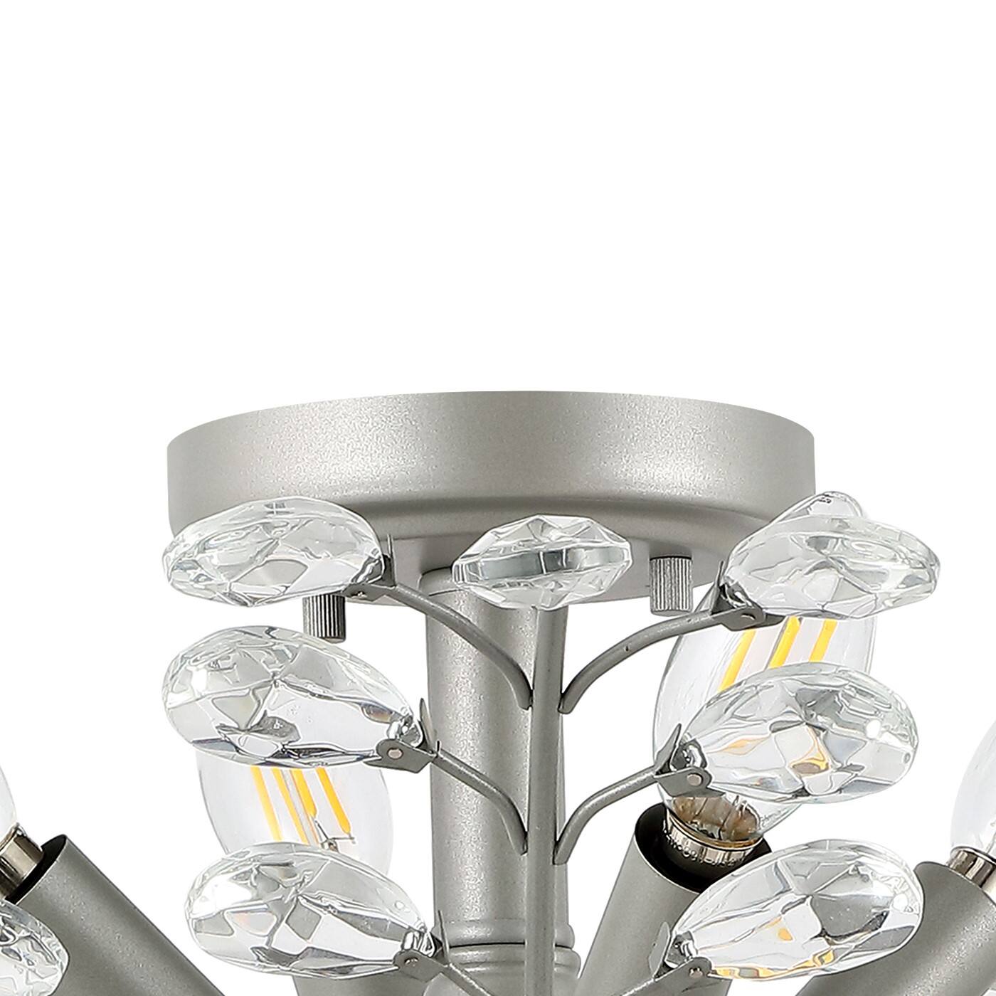 Alt View 4. Jonathan Y - Elisana 26" 4-Light Contemporary Bohemian Iron/Acrylic LED Semi Flush Mount, Silver Gray/Clear - Silver Gray/Clear.