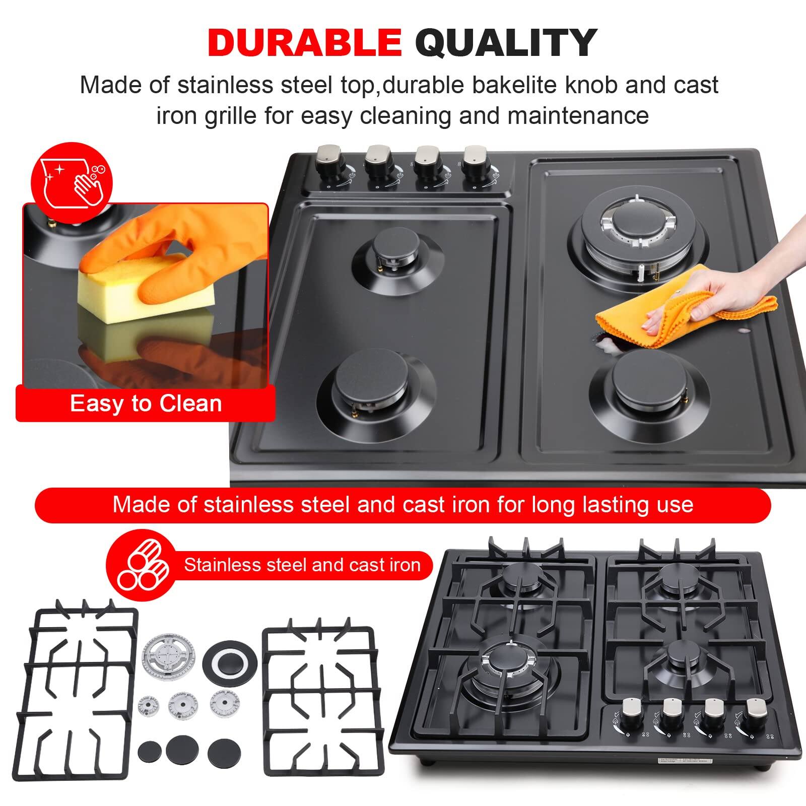 DURABLE QUALITY

Made of stainless steel top, durable bakelite knob, and cast iron grille for easy cleaning and maintenance

Easy to Clean

Made of stainless steel and cast iron for long lasting use

Stainless steel and cast iron