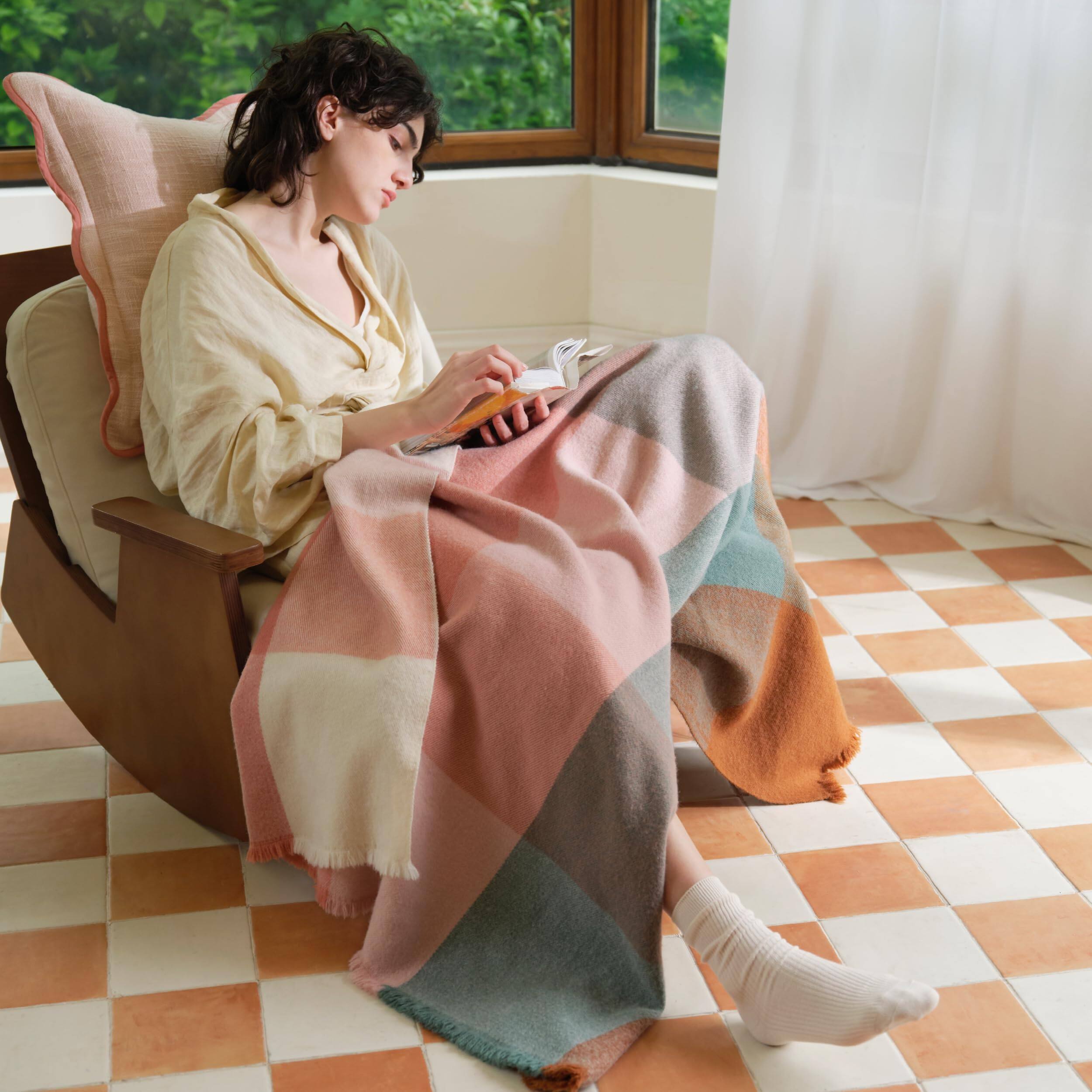 Alt View 4. Paradigms Interiors - Double Alpaca Throw Blanket - Warm Soft For Couch Luxury Decorative Fleece Fall Plaid Gift Mother's Day Hou... - Harvest Multi-Alpaca-Wool Blend.