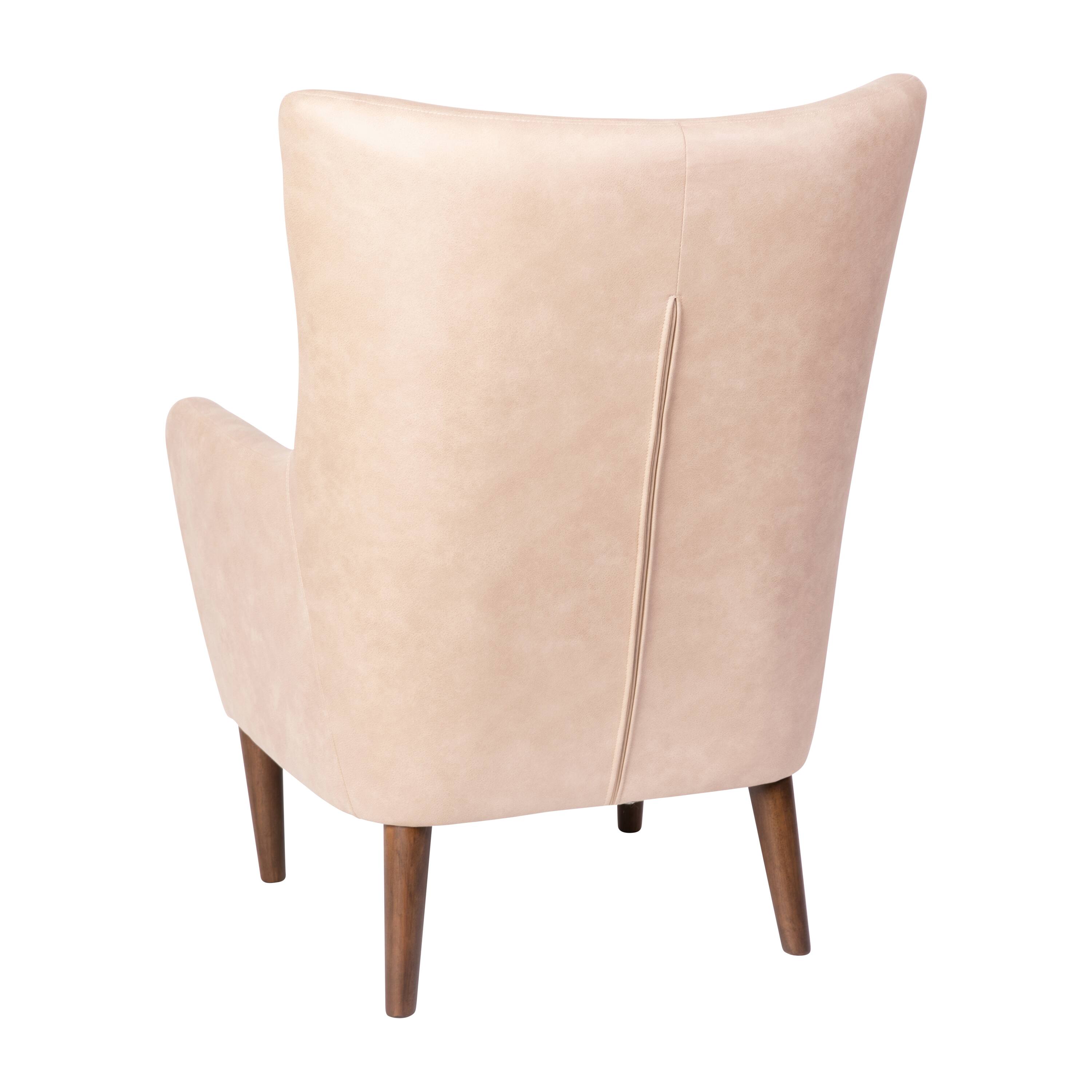 Alt View 7. Emma + Oliver - Kellen Traditional Wingback Accent Chair, Faux Leather Upholstery and Wooden Frame and Legs - Light Brown.